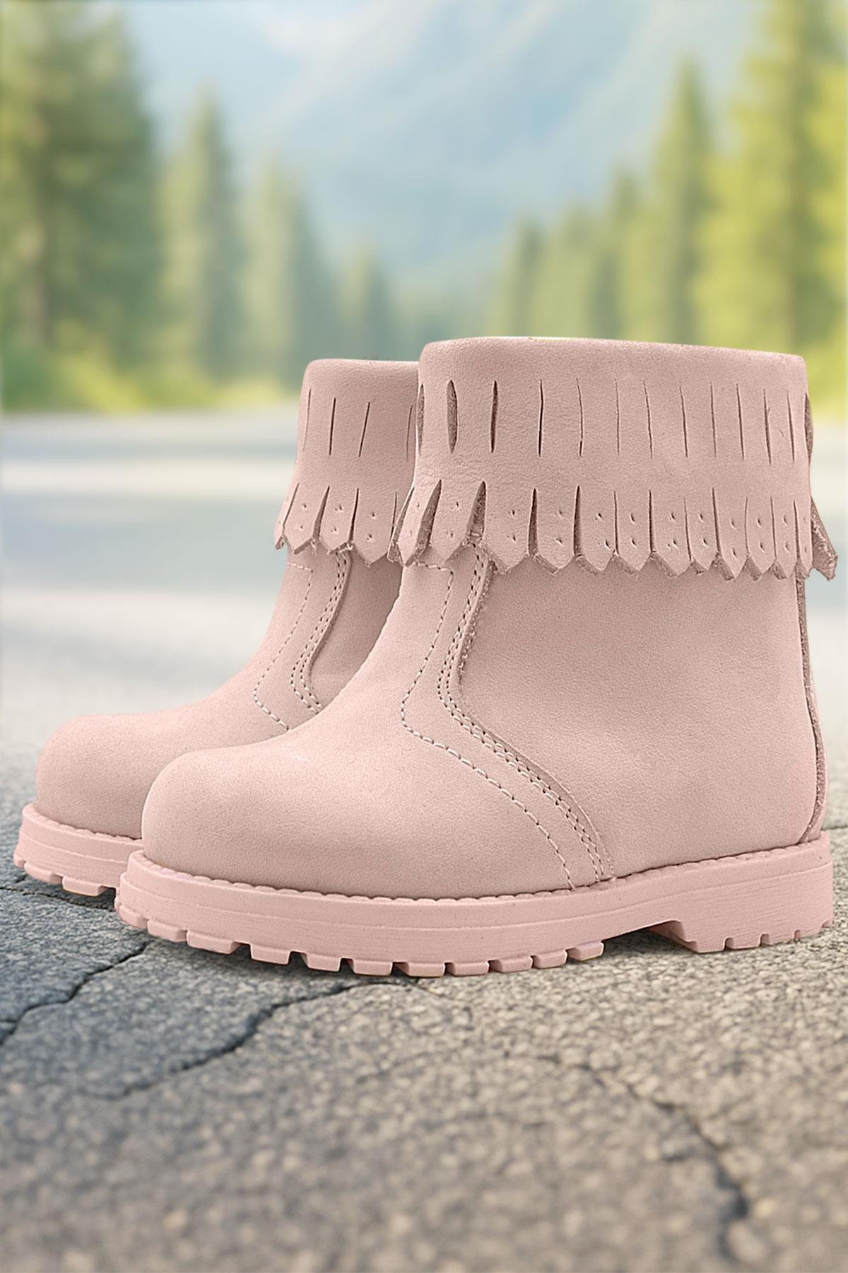 Rakerplus Zippered Real Leather Pink Baby Girl Chiron Ankle Boots