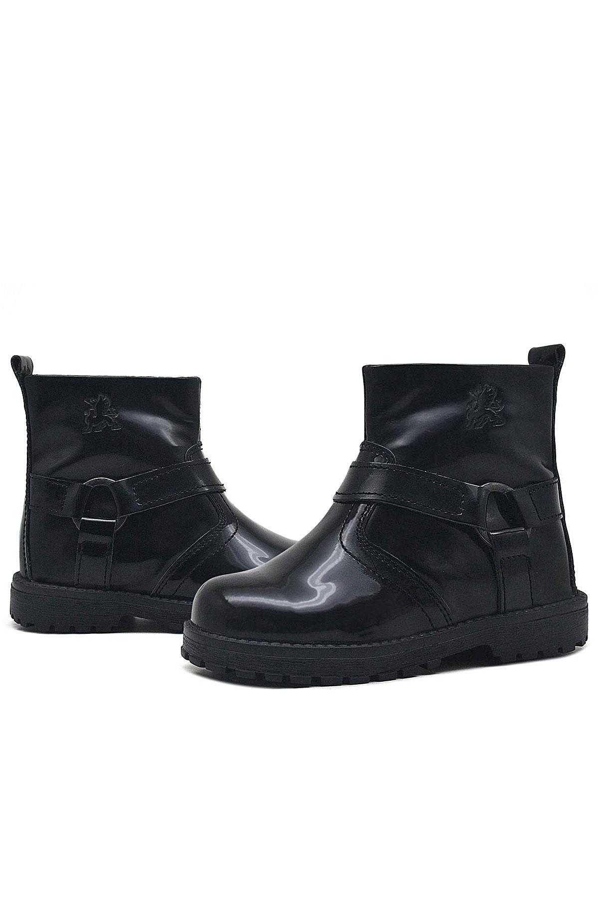 Rakerplus Genuine Leather black patent leather Zippered Girls Kids Boots