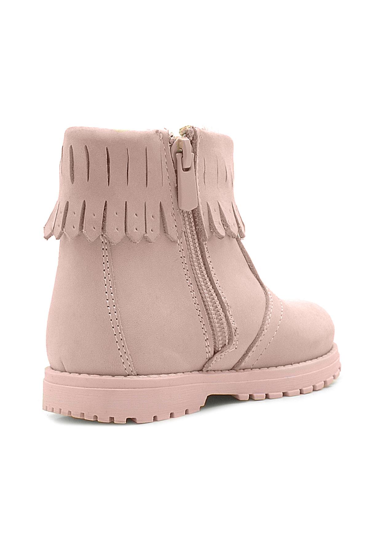 Rakerplus Zippered Real Leather Pink Baby Girl Chiron Ankle Boots