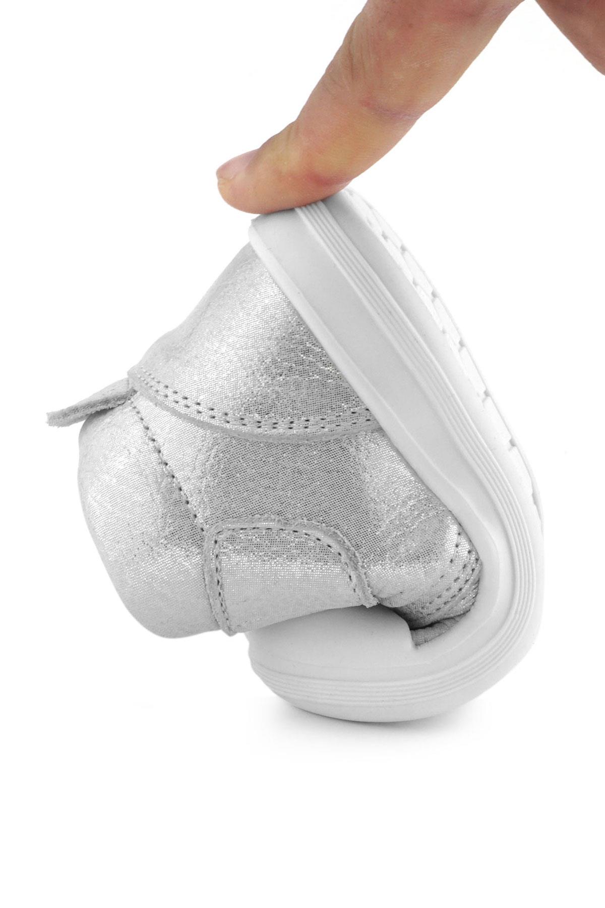 Rakerplus Yoohoo Hakiki Deri Beyaz Simli Cırtlı Unisex Bebek Bot