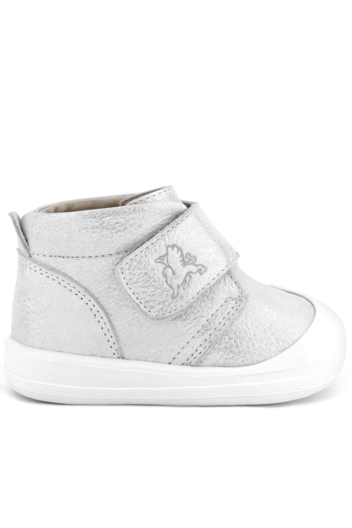 Rakerplus Yoohoo Hakiki Deri Beyaz Simli Cırtlı Unisex Bebek Bot