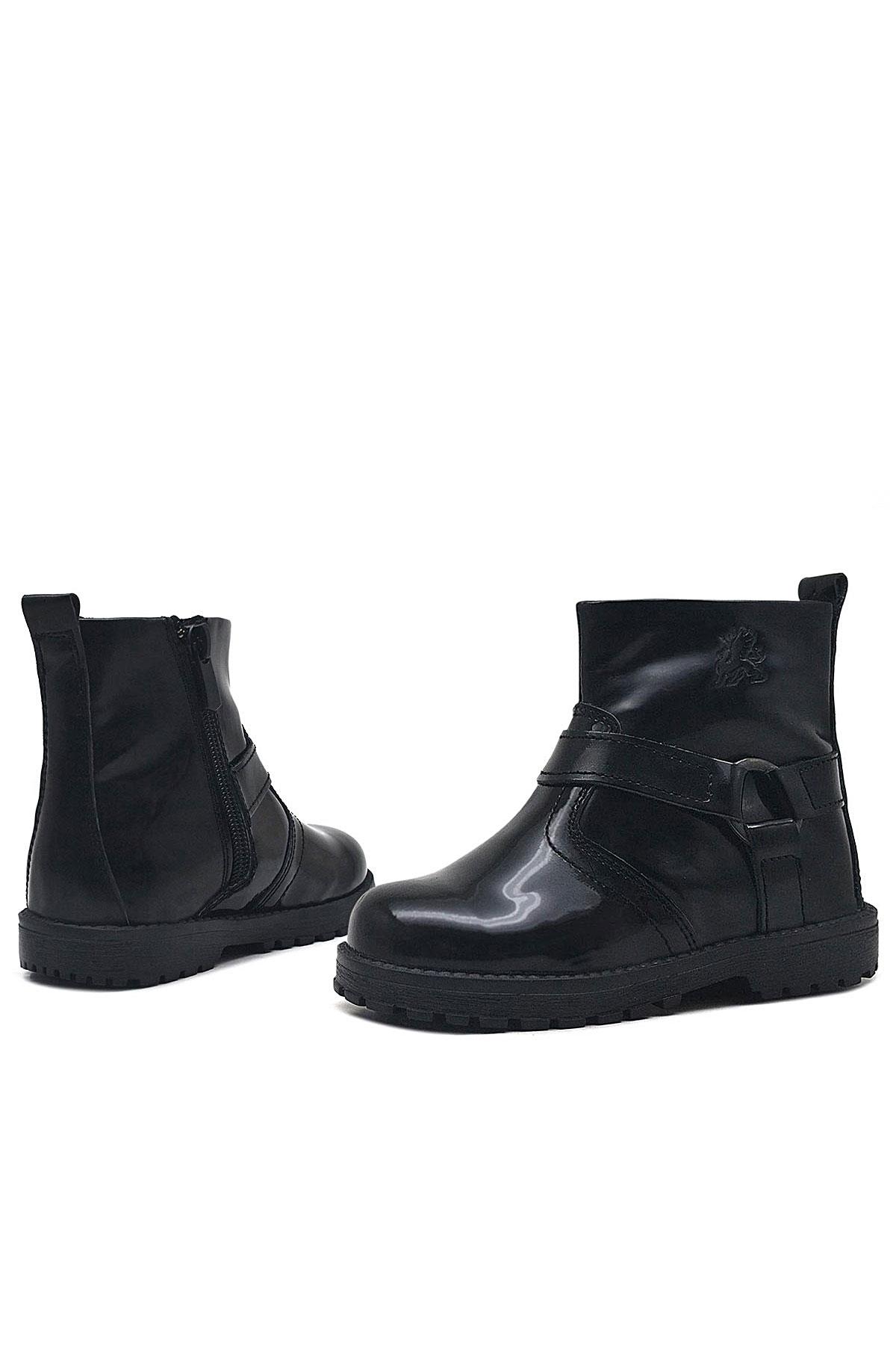 Rakerplus Genuine Leather black patent leather Zippered Girls Kids Boots