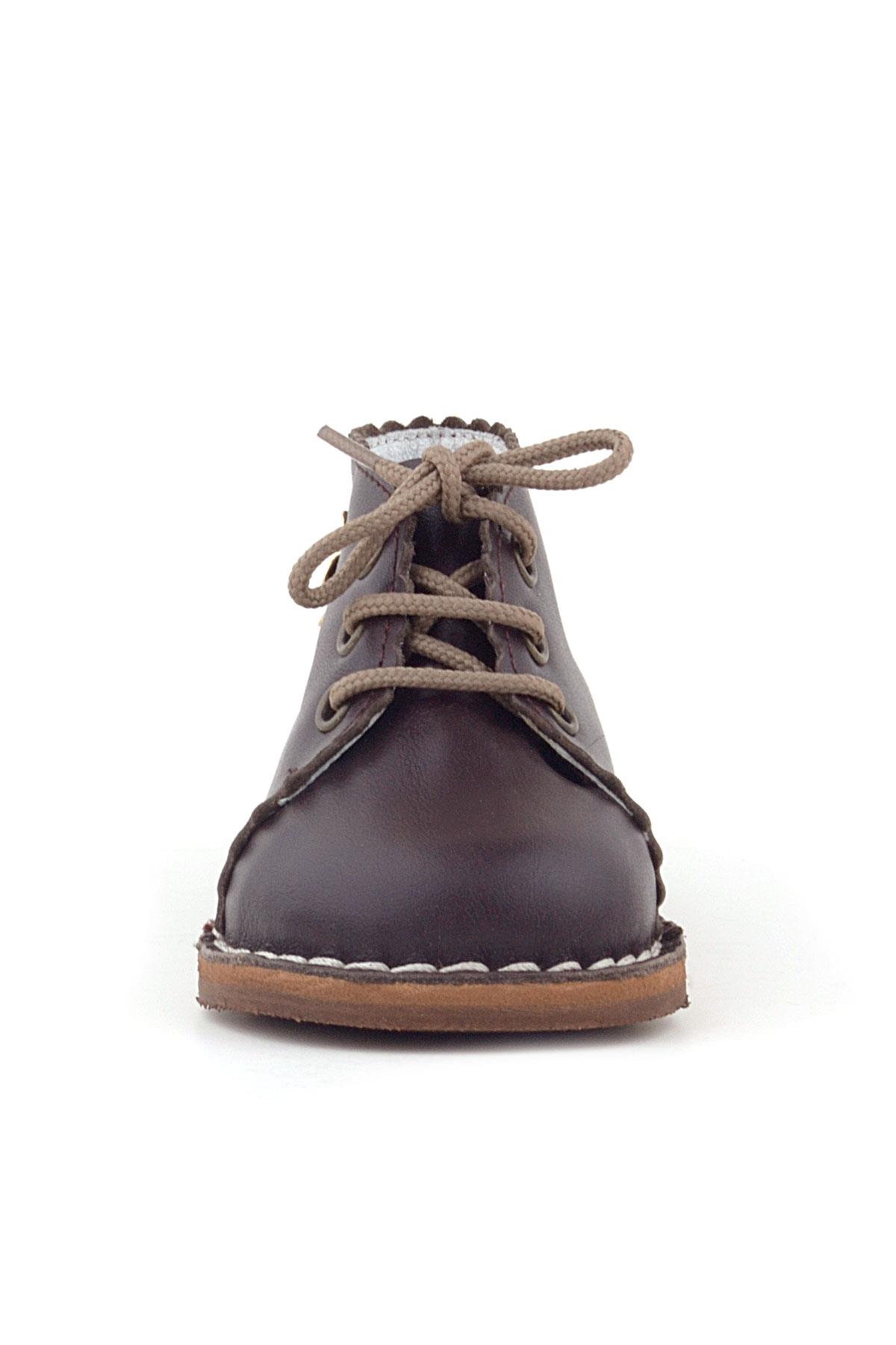 Rakerplus Handmade Hakiki Deri Kahverengi Çiçek Detaylı Bağcıklı Bebek Bot