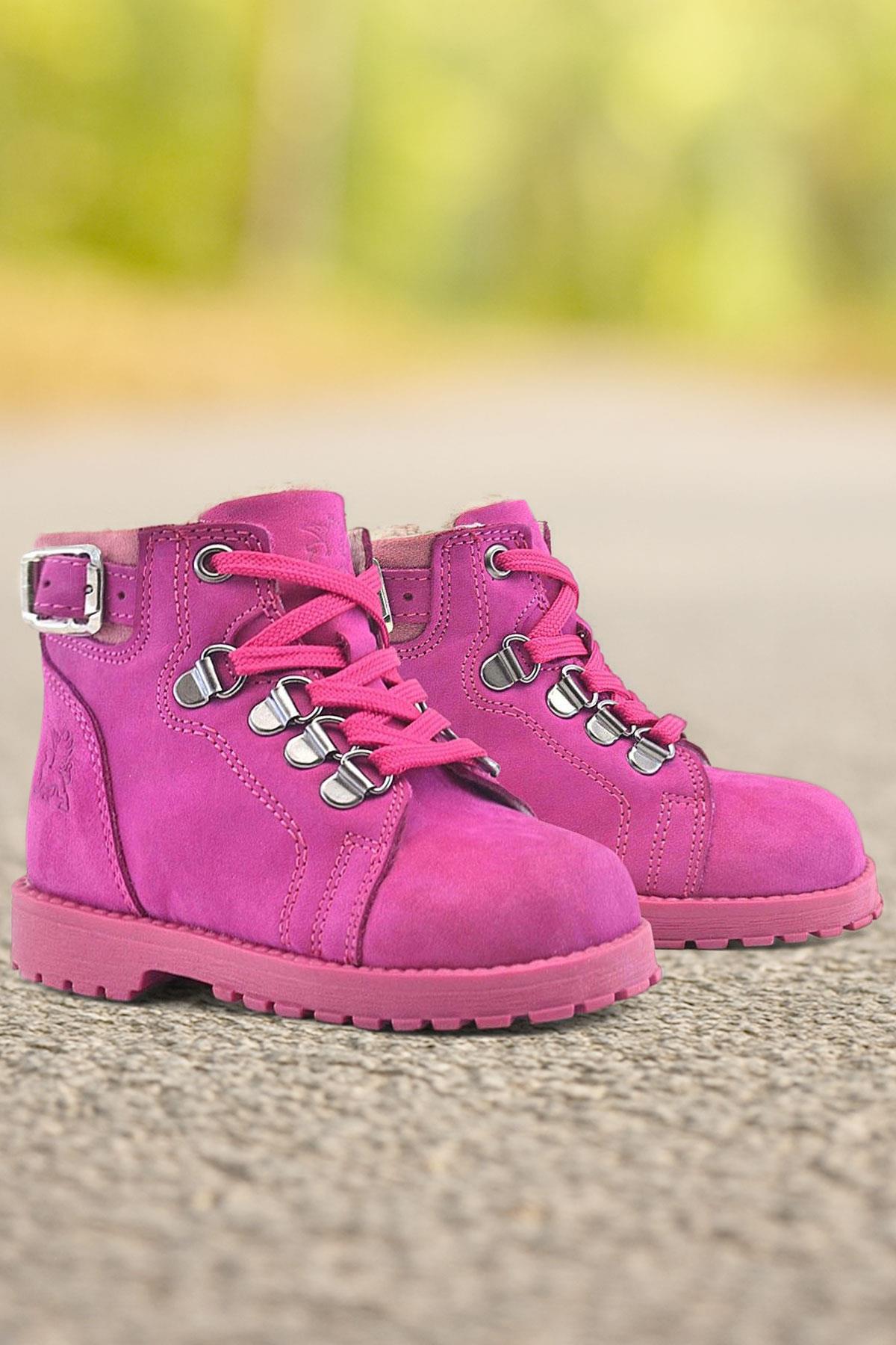 Rakerplus Griffon Zippered Genuine Leather Pink Baby Girl Winter Boots
