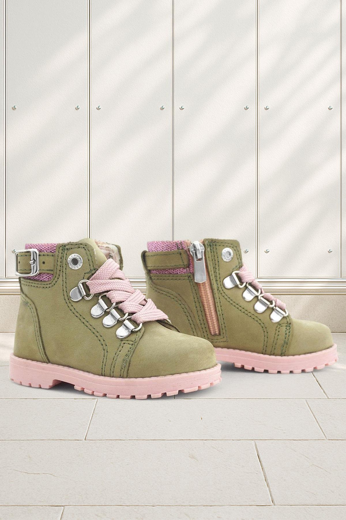 Rakerplus Griffon Hakiki Deri Yeşil Simli Fermuarlı Kışlık Kız Bebek Bot