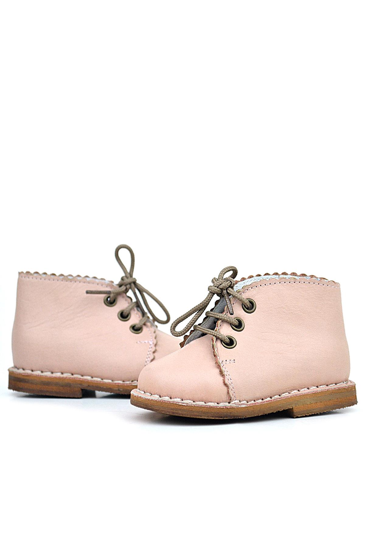 Rakerplus Hakiki Deri Pudra Bağcıklı Kız Bebek Bot