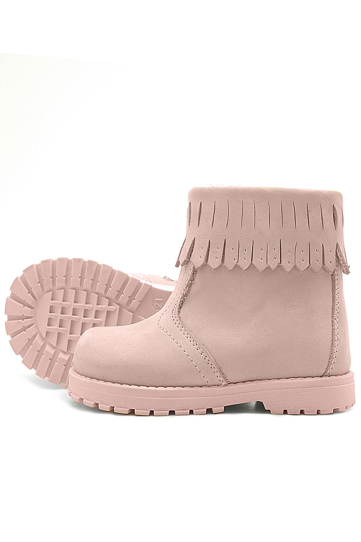 Rakerplus Zippered Real Leather Pink Baby Girl Chiron Ankle Boots