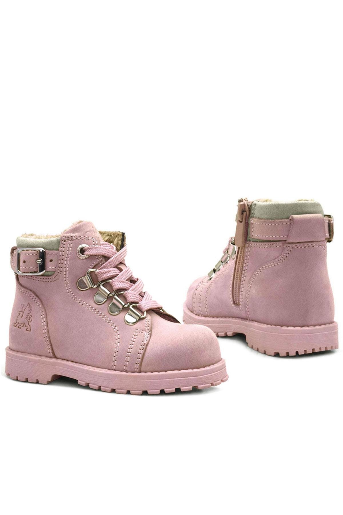 Rakerplus Griffon Hakiki Deri Pembe Fermuarlı Kışlık Kız Bebek Bot