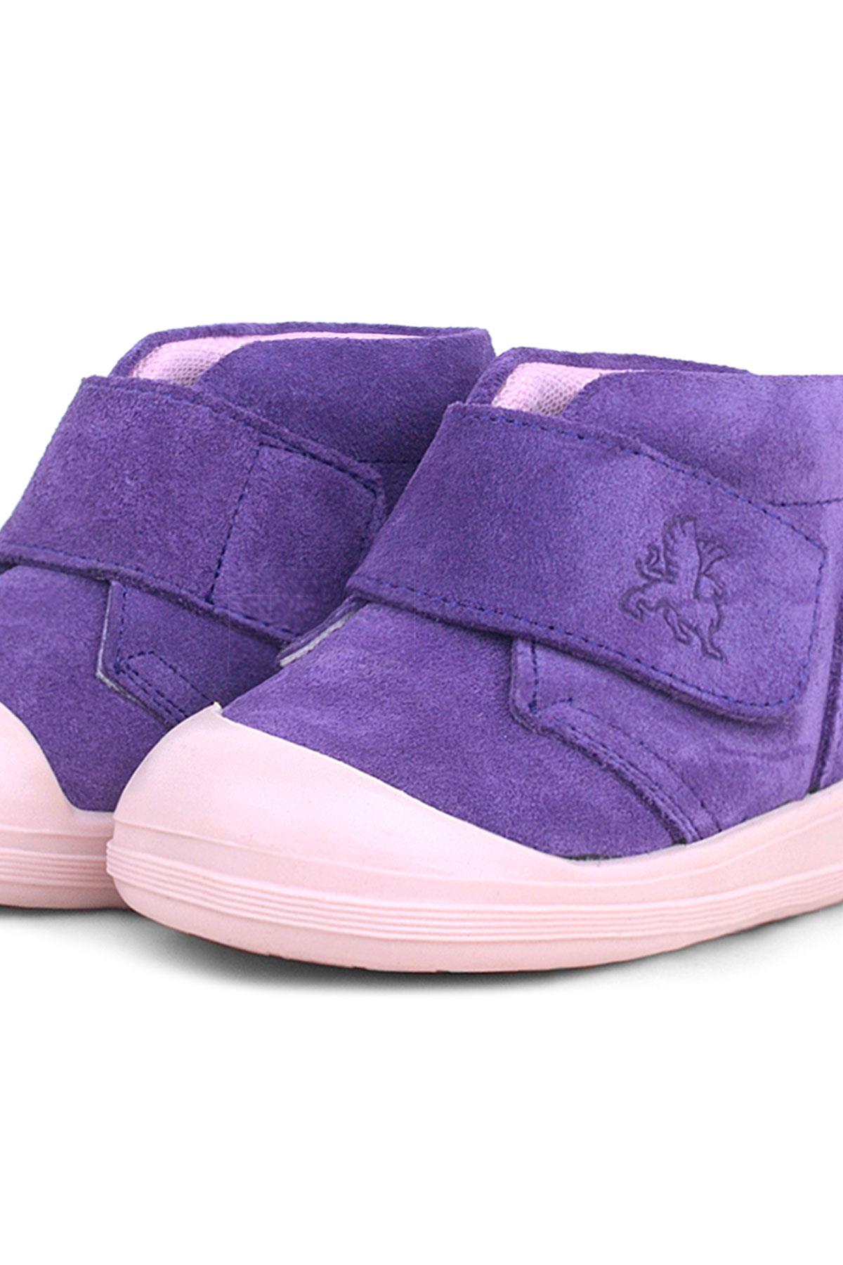 Rakerplus Yoohoo Hakiki Deri Mor Pudra Cırtlı Kız Bebek Bot