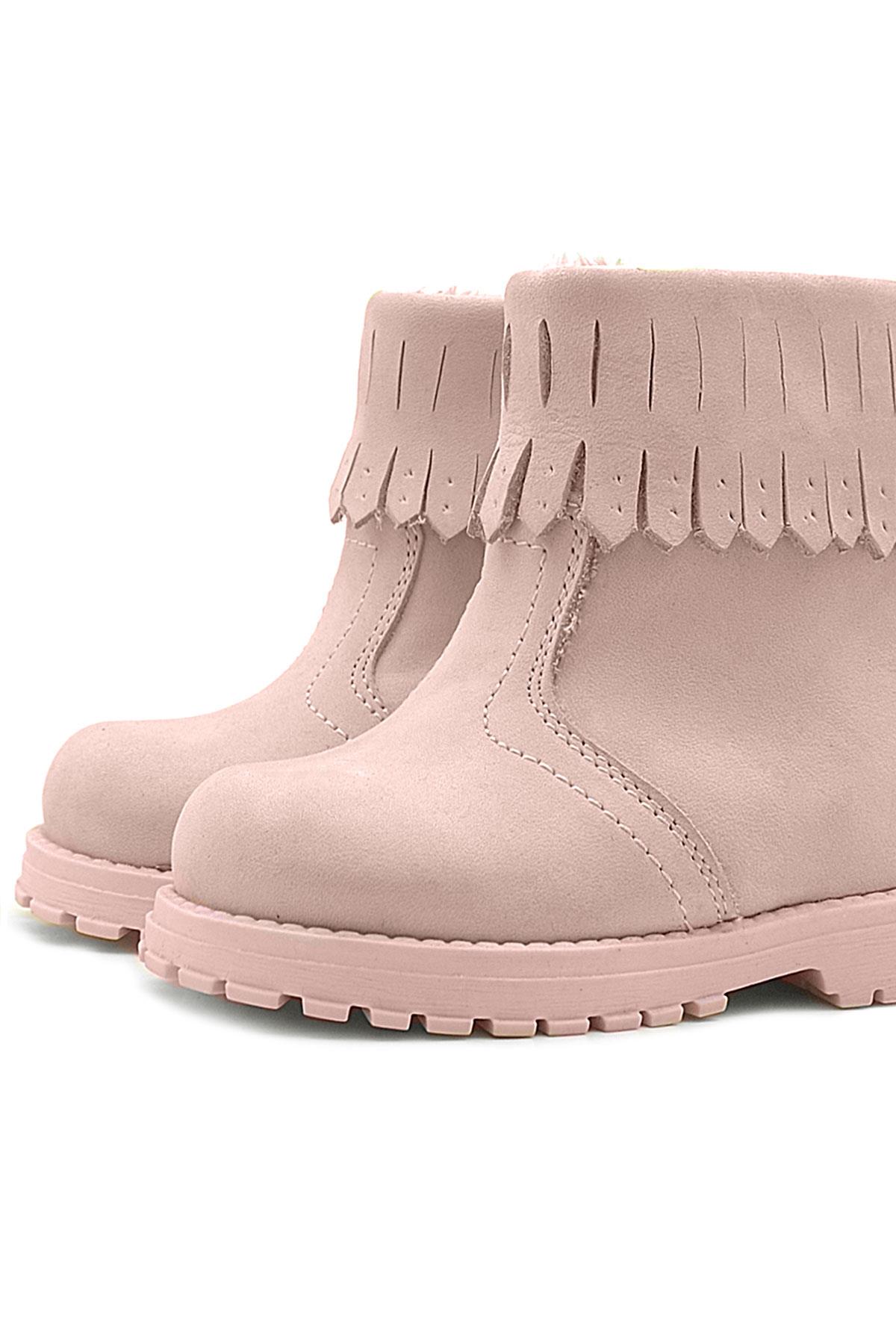 Rakerplus Zippered Real Leather Pink Baby Girl Chiron Ankle Boots