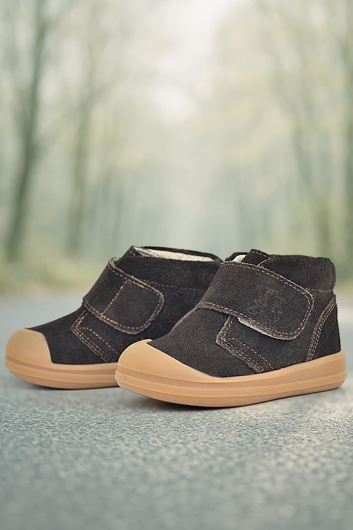 Rakerplus Yoohoo Genuine Leather Brown Velcro Unisex Baby Boots