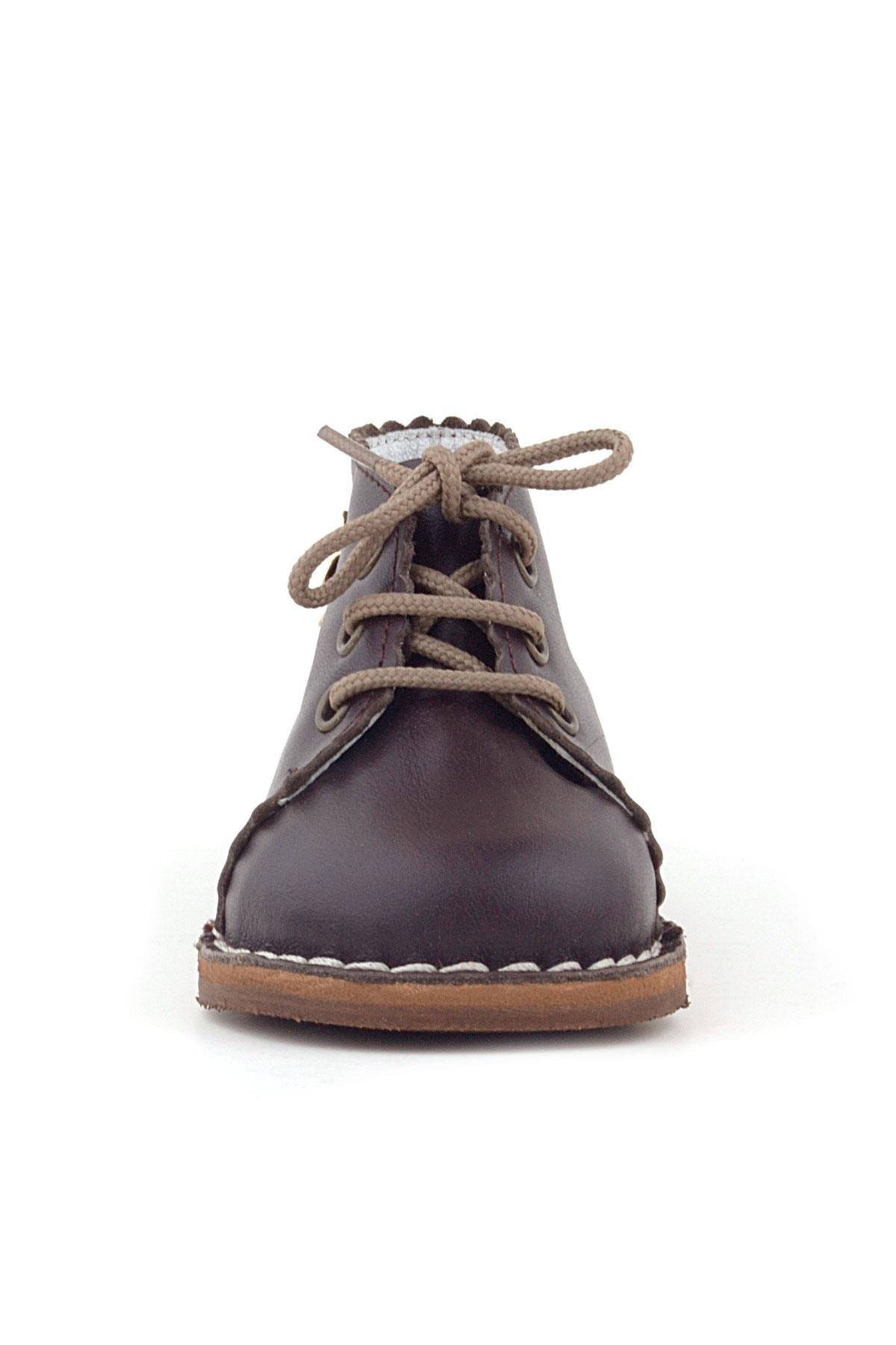 Rakerplus Handmade Hakiki Deri Kahverengi Çiçek Detaylı Bağcıklı Bebek Bot