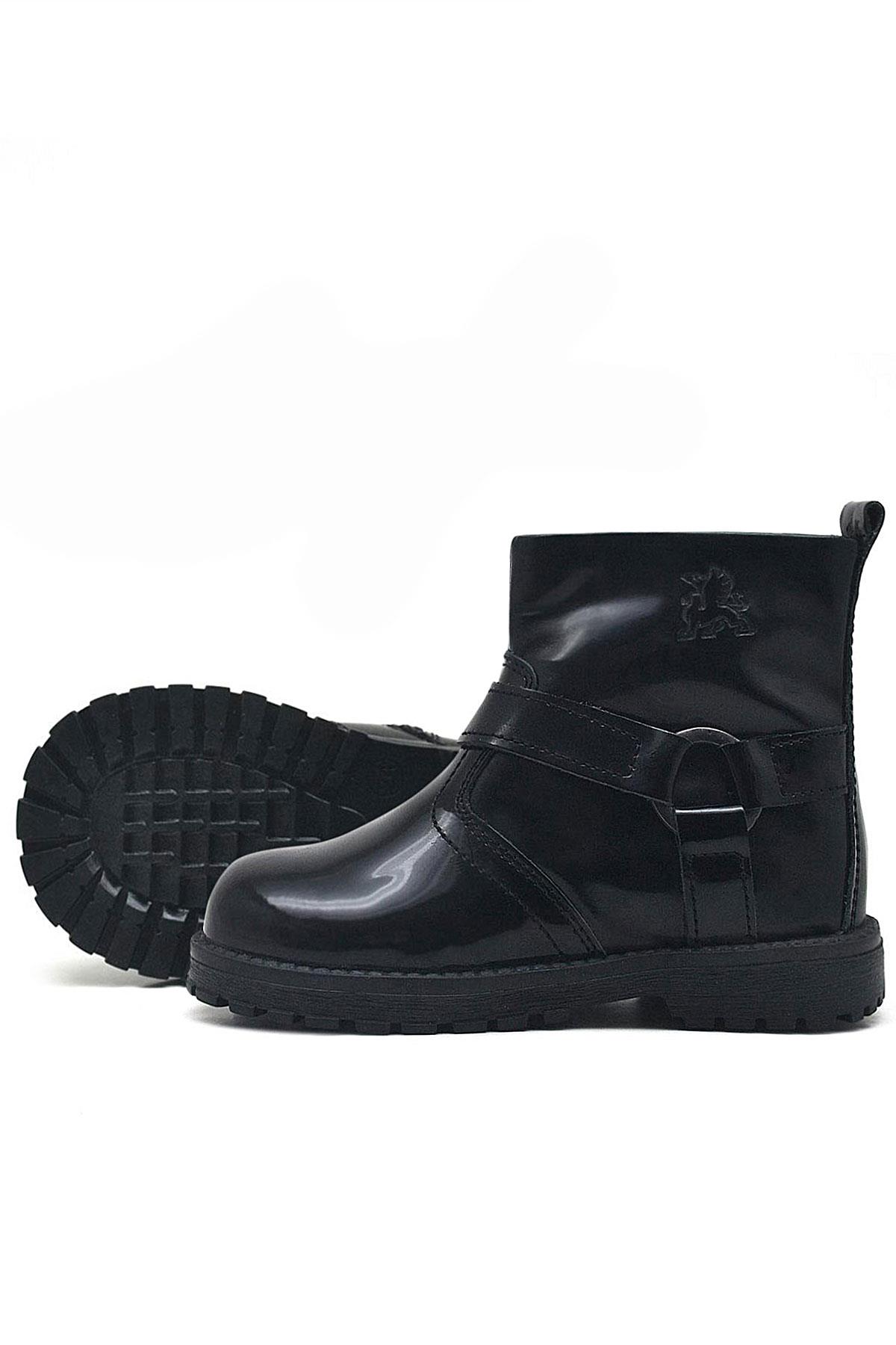 Rakerplus Genuine Leather black patent leather Zippered Girls Kids Boots