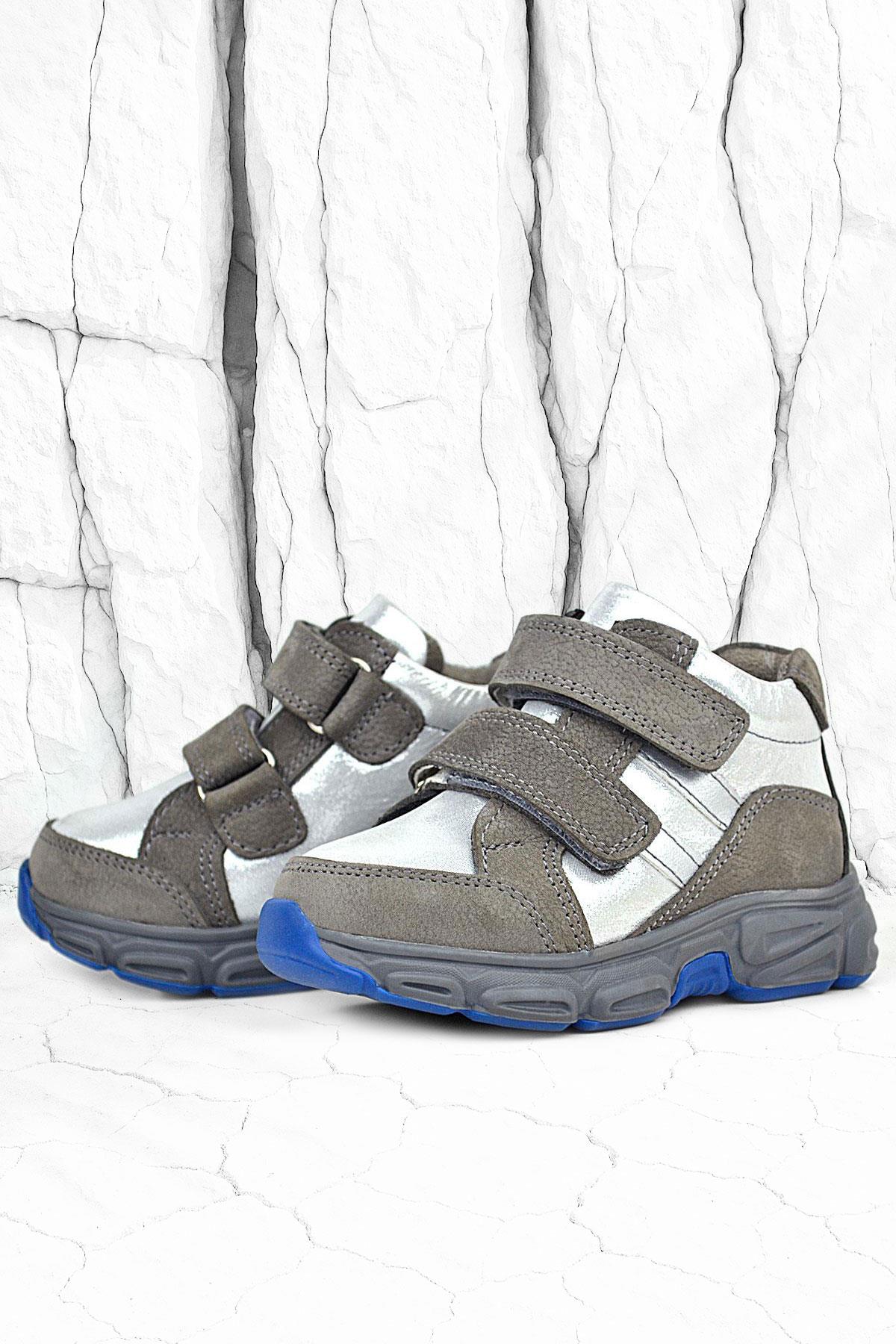 Rakerplus Hakiki Deri Gri Gümüş Cırtlı Kız Bebek Bot Ayakkabı