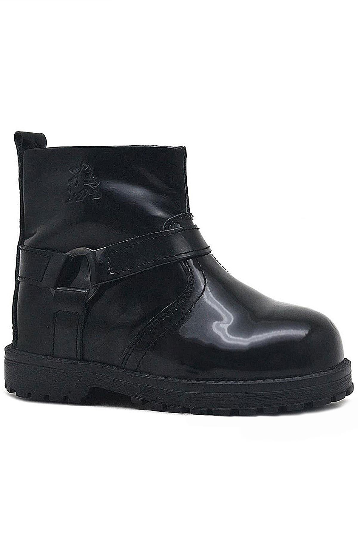 Rakerplus Genuine Leather black patent leather Zippered Girls Kids Boots