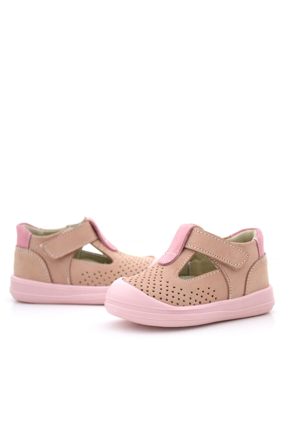 Rakerplus Shaun Hakiki Deri Pudra Pembe Cırtlı Anatomik Bebek Sandalet