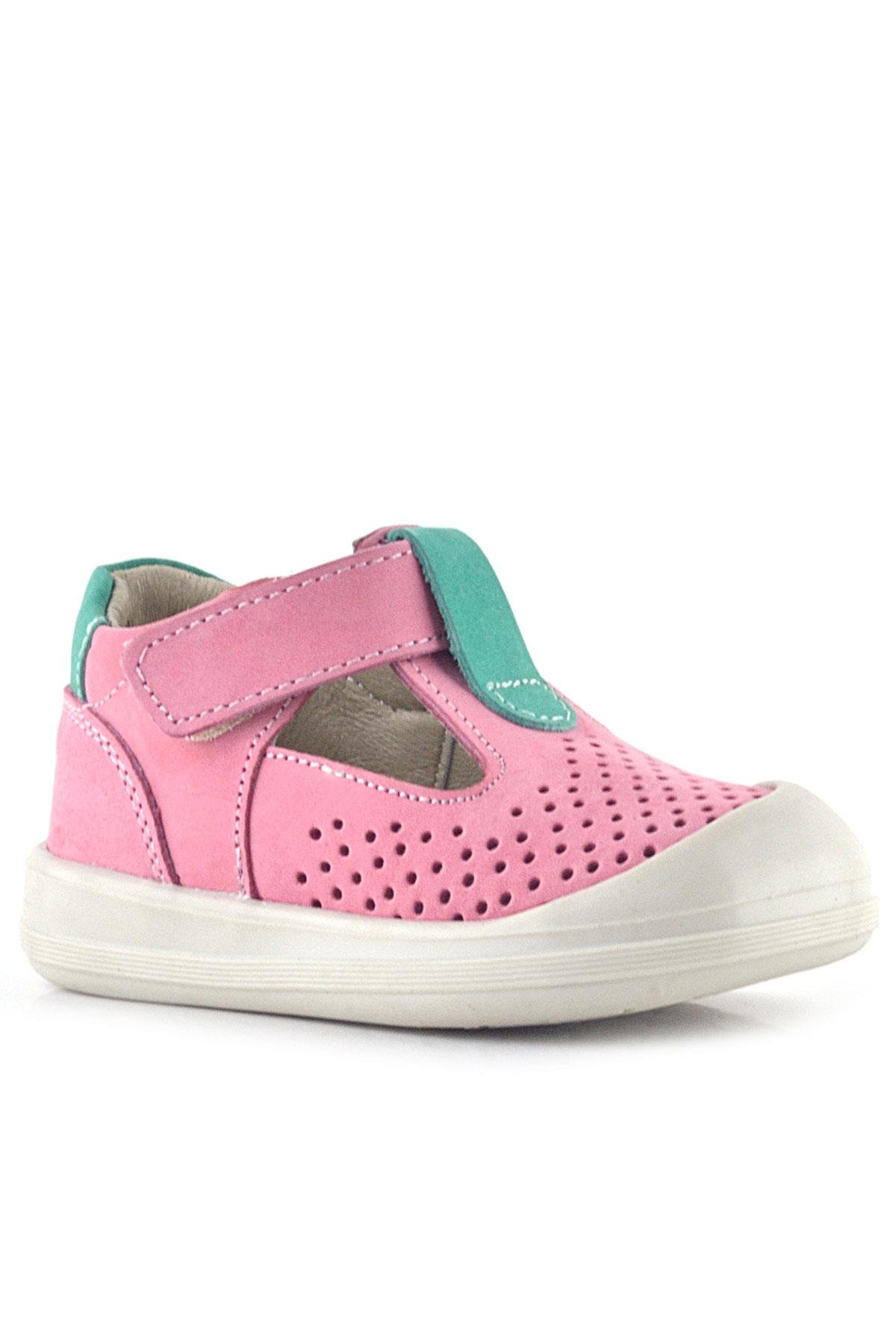 Rakerplus Shaun Hakiki Deri Pembe Yeşil Cırtlı Anatomik Bebek Sandalet