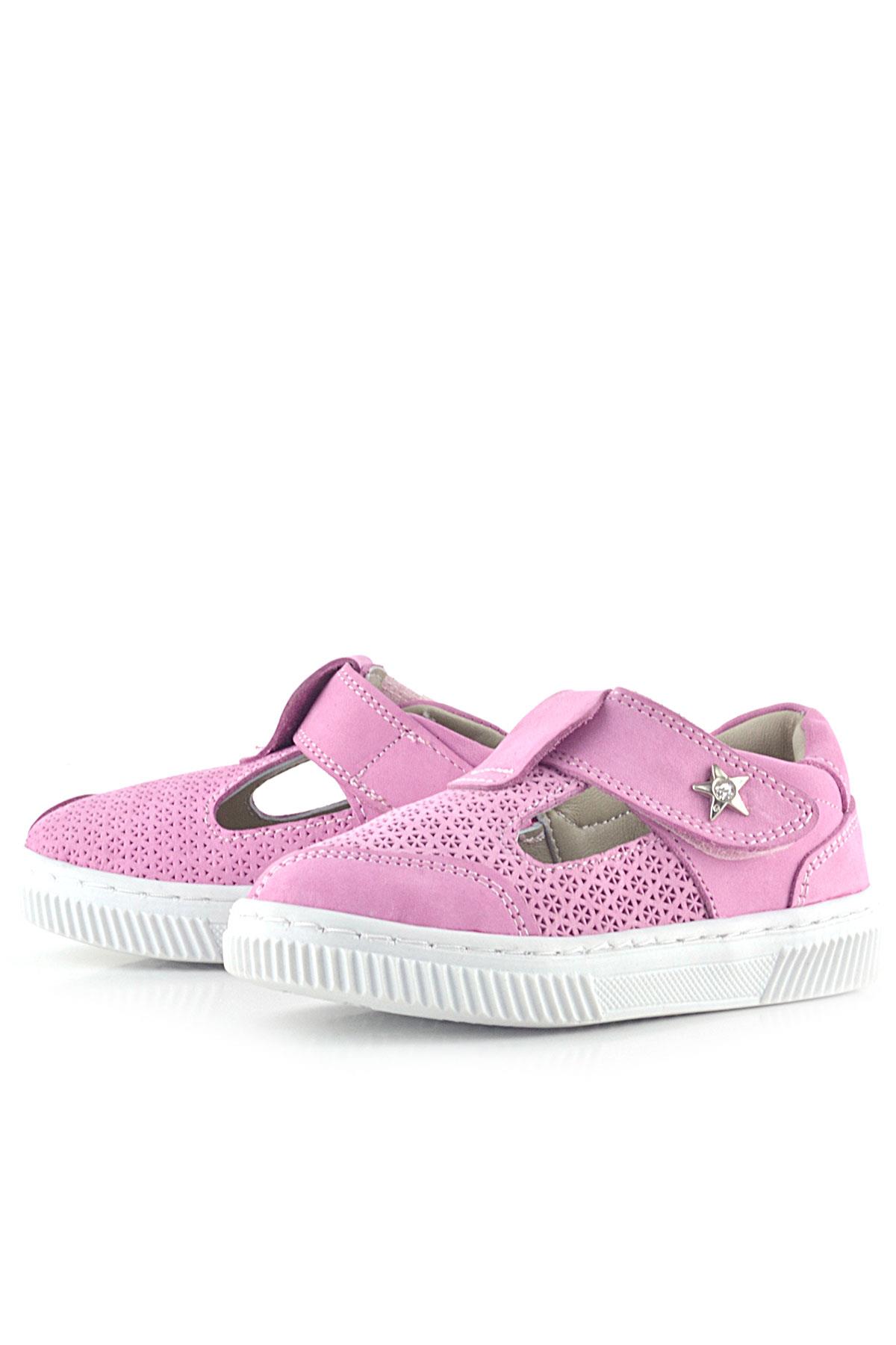 Rakerplus Bheem Hakiki Deri Pembe Cırtlı Yıldız Detaylı Bebek Sandalet