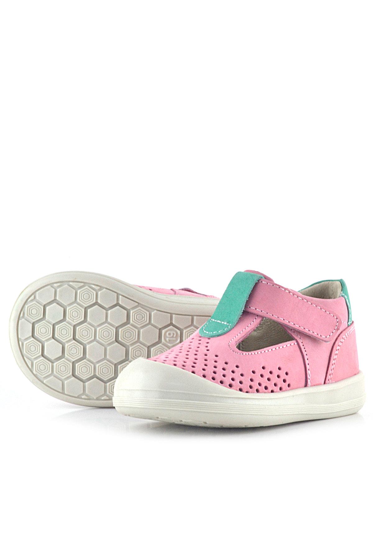 Rakerplus Shaun Hakiki Deri Pembe Yeşil Cırtlı Anatomik Bebek Sandalet