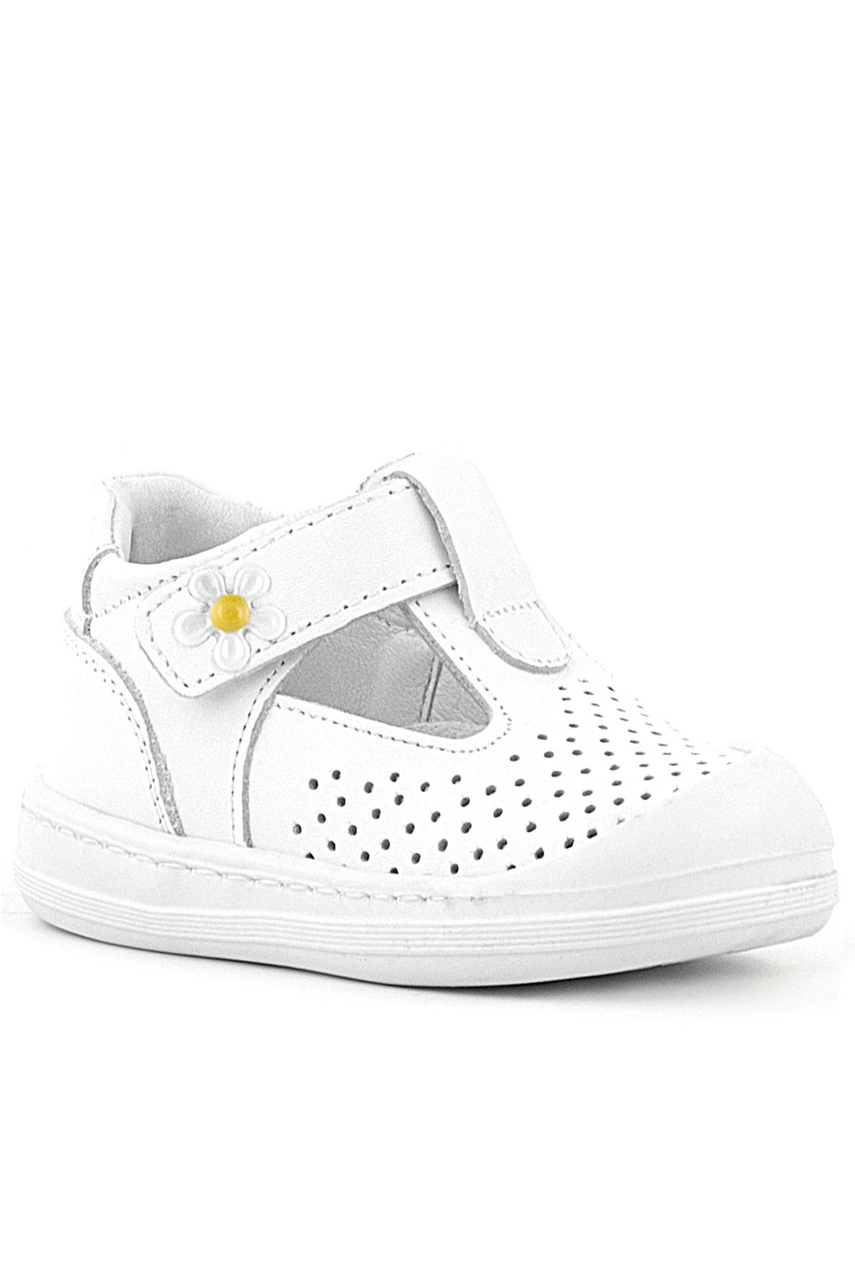 Rakerplus Shaun Hakiki Deri Beyaz Papatya Detaylı Cırtlı Anatomik Bebek Sandalet