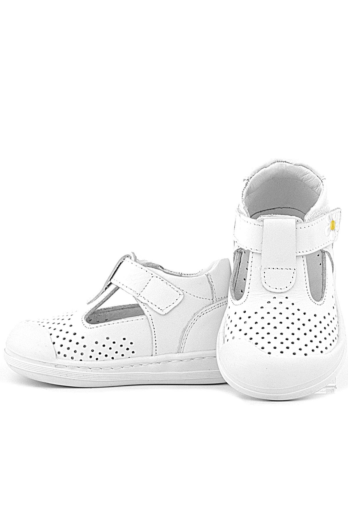 Rakerplus Shaun Hakiki Deri Beyaz Papatya Detaylı Cırtlı Anatomik Bebek Sandalet