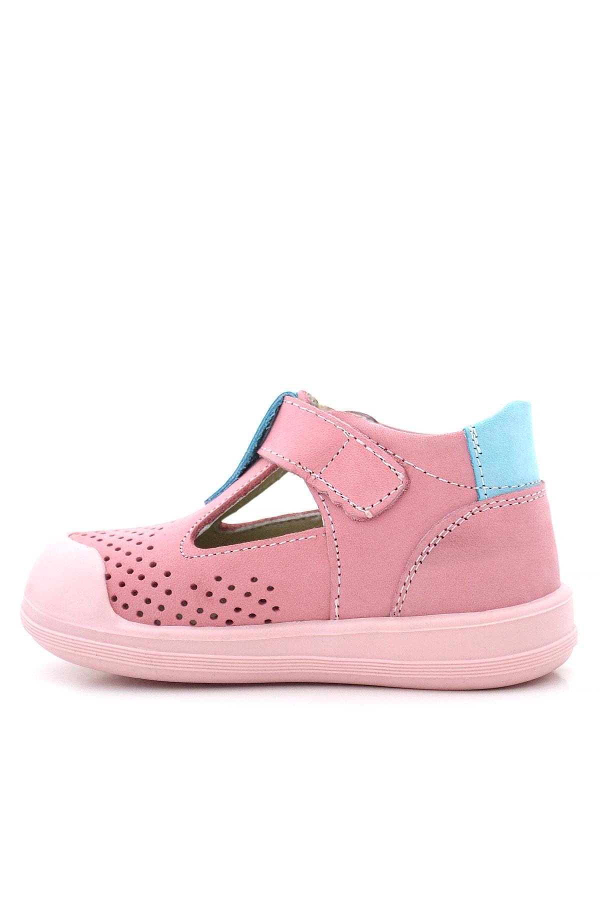 Rakerplus Shaun Hakiki Deri Pembe Mavi Cırtlı Anatomik Bebek Sandalet