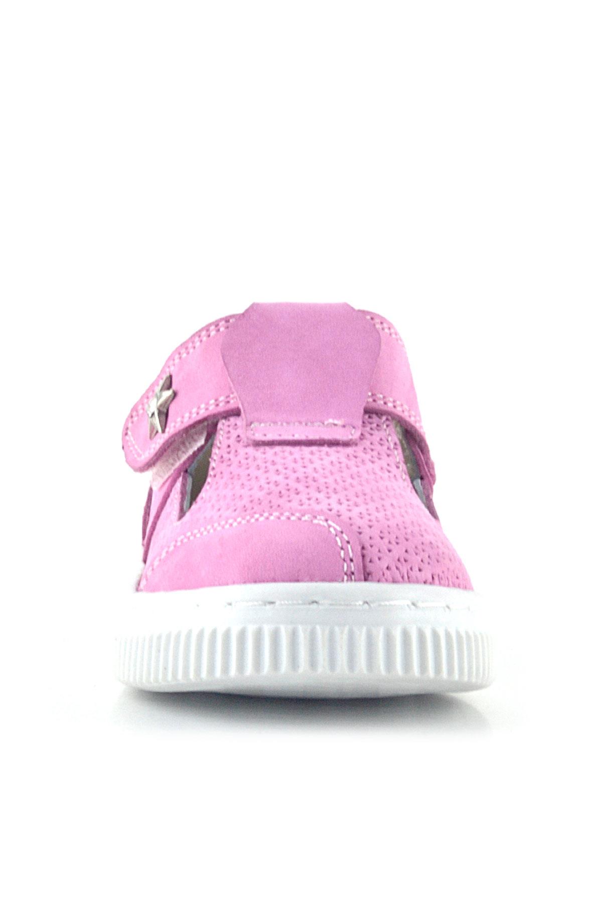 Rakerplus Bheem Hakiki Deri Pembe Cırtlı Yıldız Detaylı Bebek Sandalet