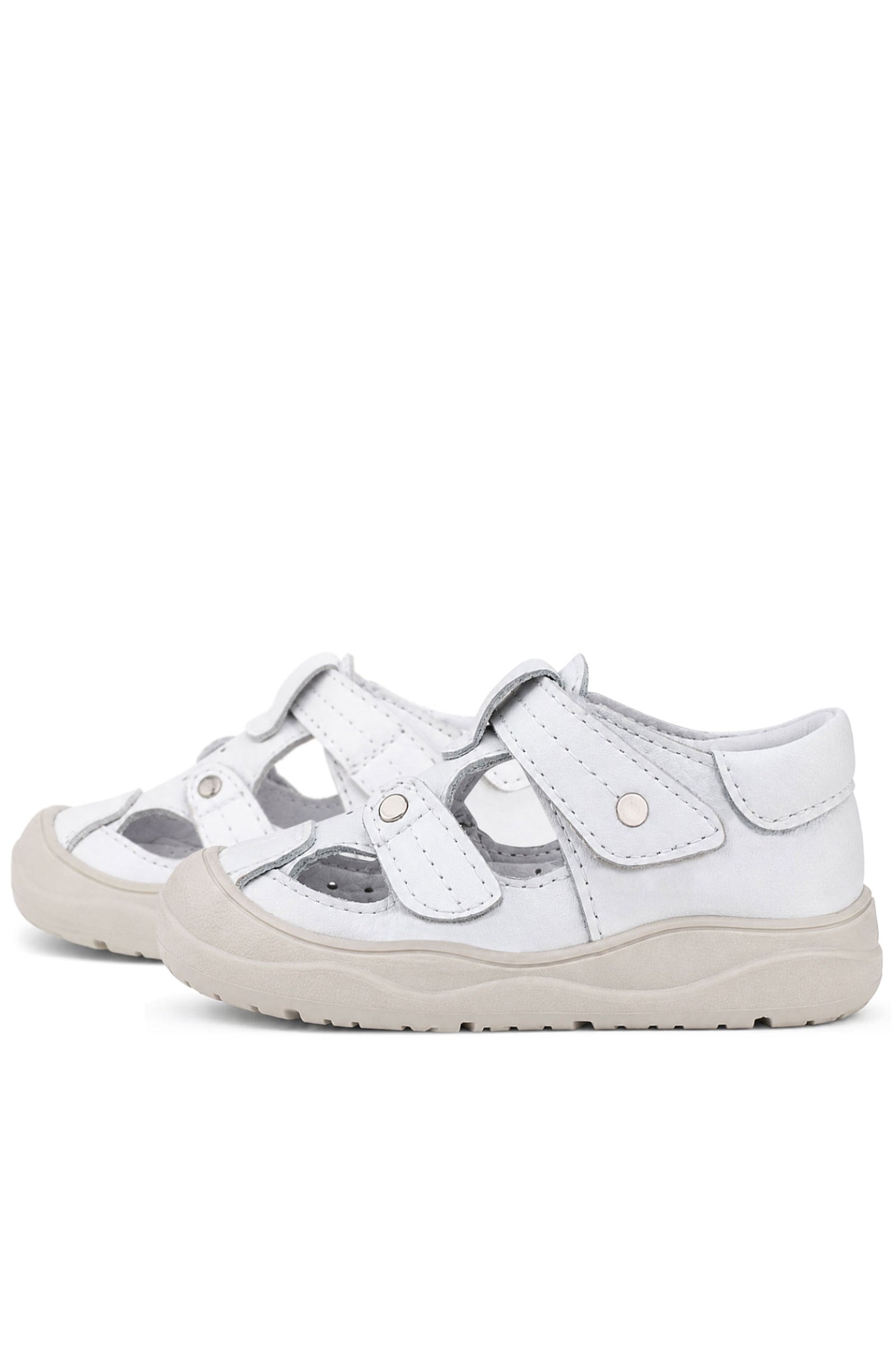 Rakerplus Hakiki Deri Beyaz Cırt Cırtlı Bebek Sandalet