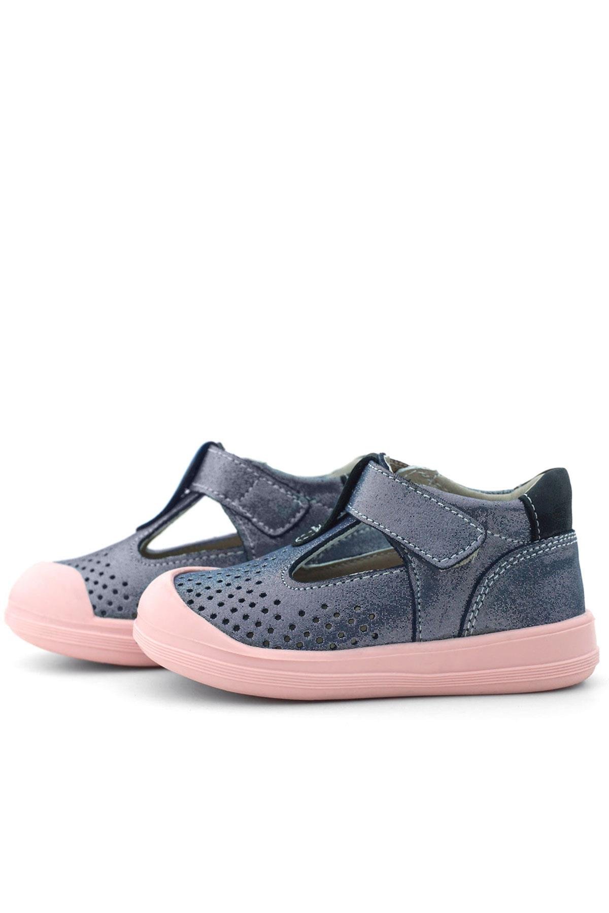 Rakerplus Shaun Hakiki Deri Lacivert Simli Cırtlı Anatomik Bebek Sandalet