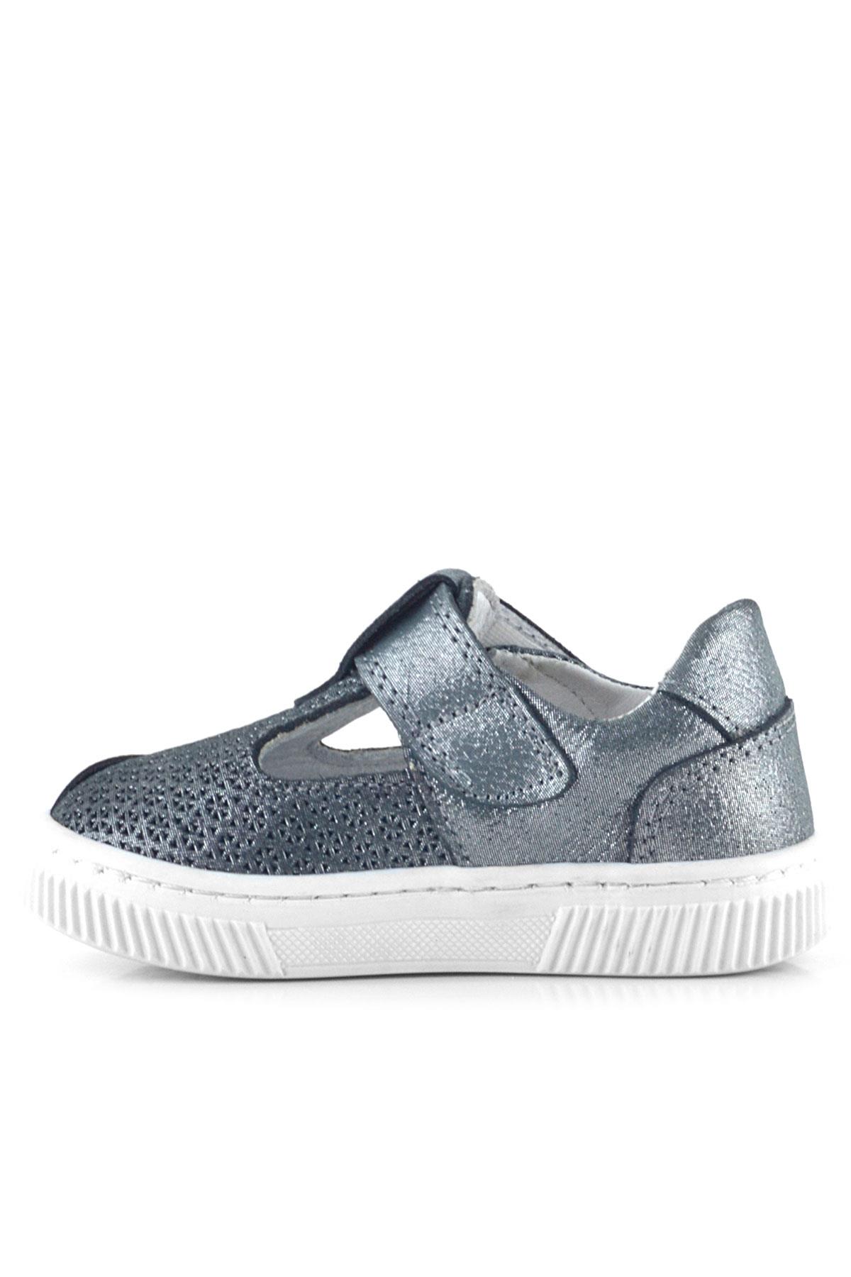 Rakerplus Bheem Hakiki Deri Gümüş Simli Cırtlı Yıldız Detaylı Bebek Sandalet