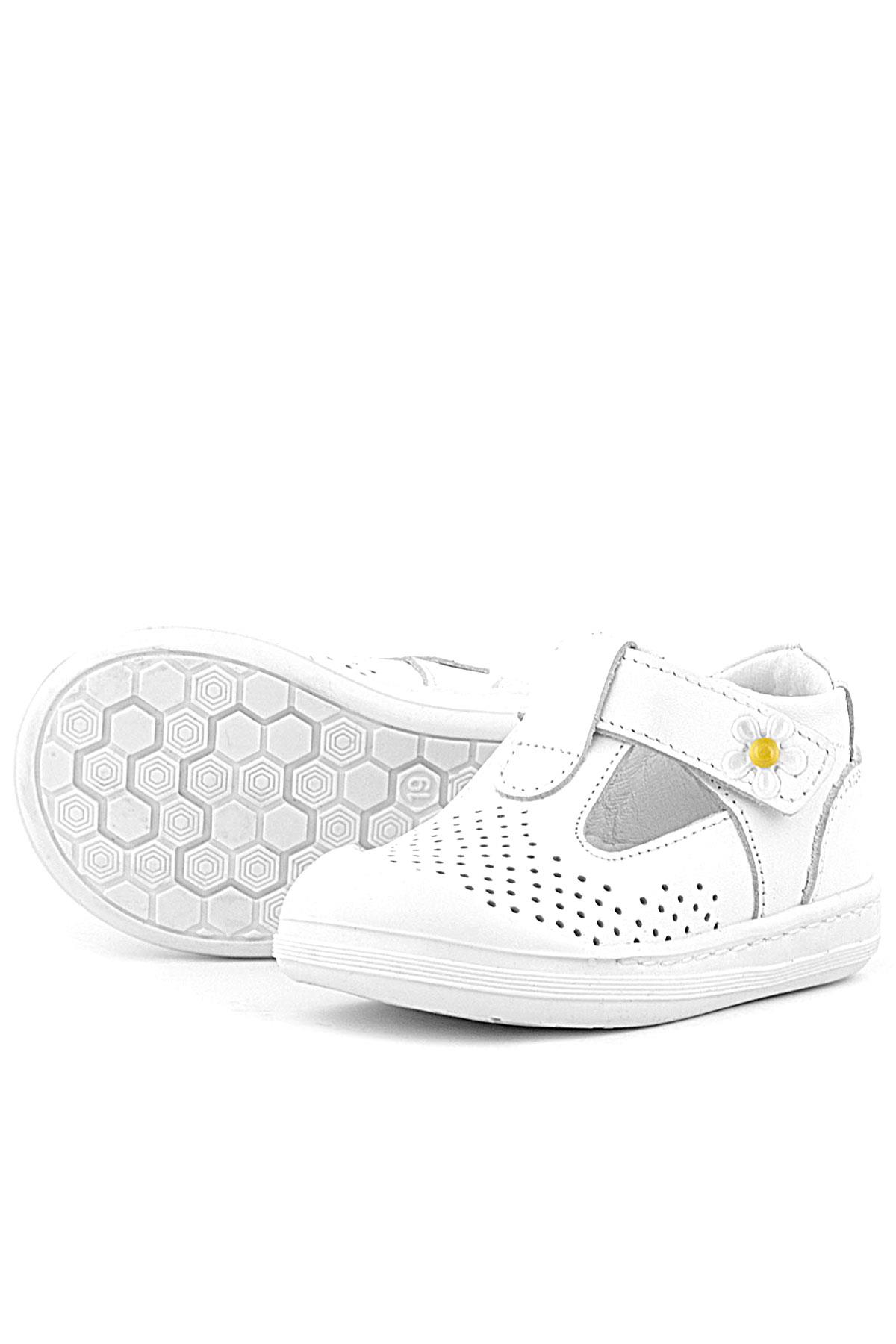 Rakerplus Shaun Hakiki Deri Beyaz Papatya Detaylı Cırtlı Anatomik Bebek Sandalet