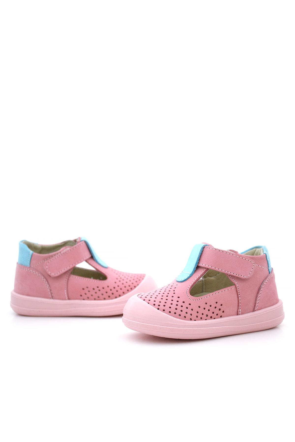 Rakerplus Shaun Hakiki Deri Pembe Mavi Cırtlı Anatomik Bebek Sandalet