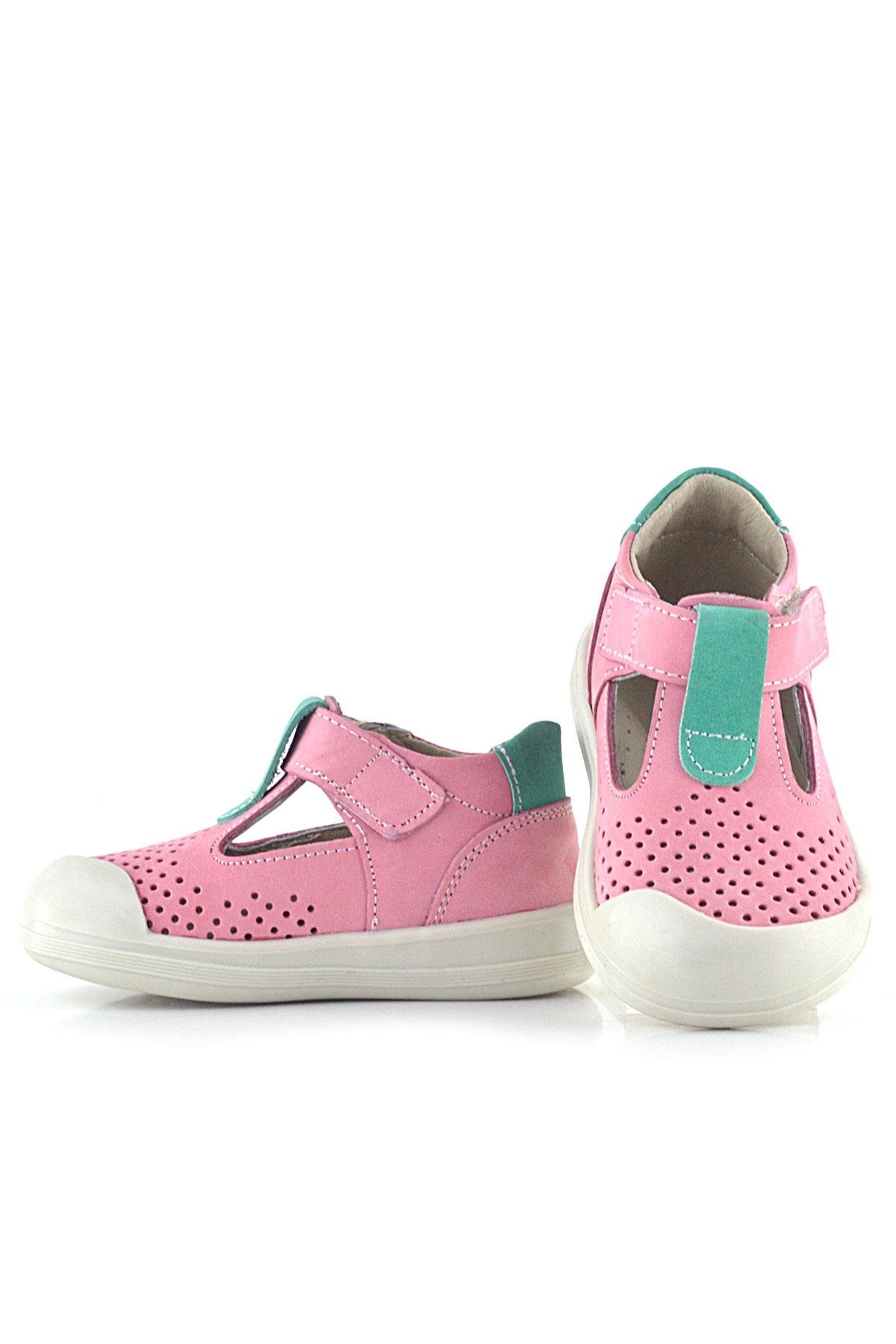 Rakerplus Shaun Hakiki Deri Pembe Yeşil Cırtlı Anatomik Bebek Sandalet