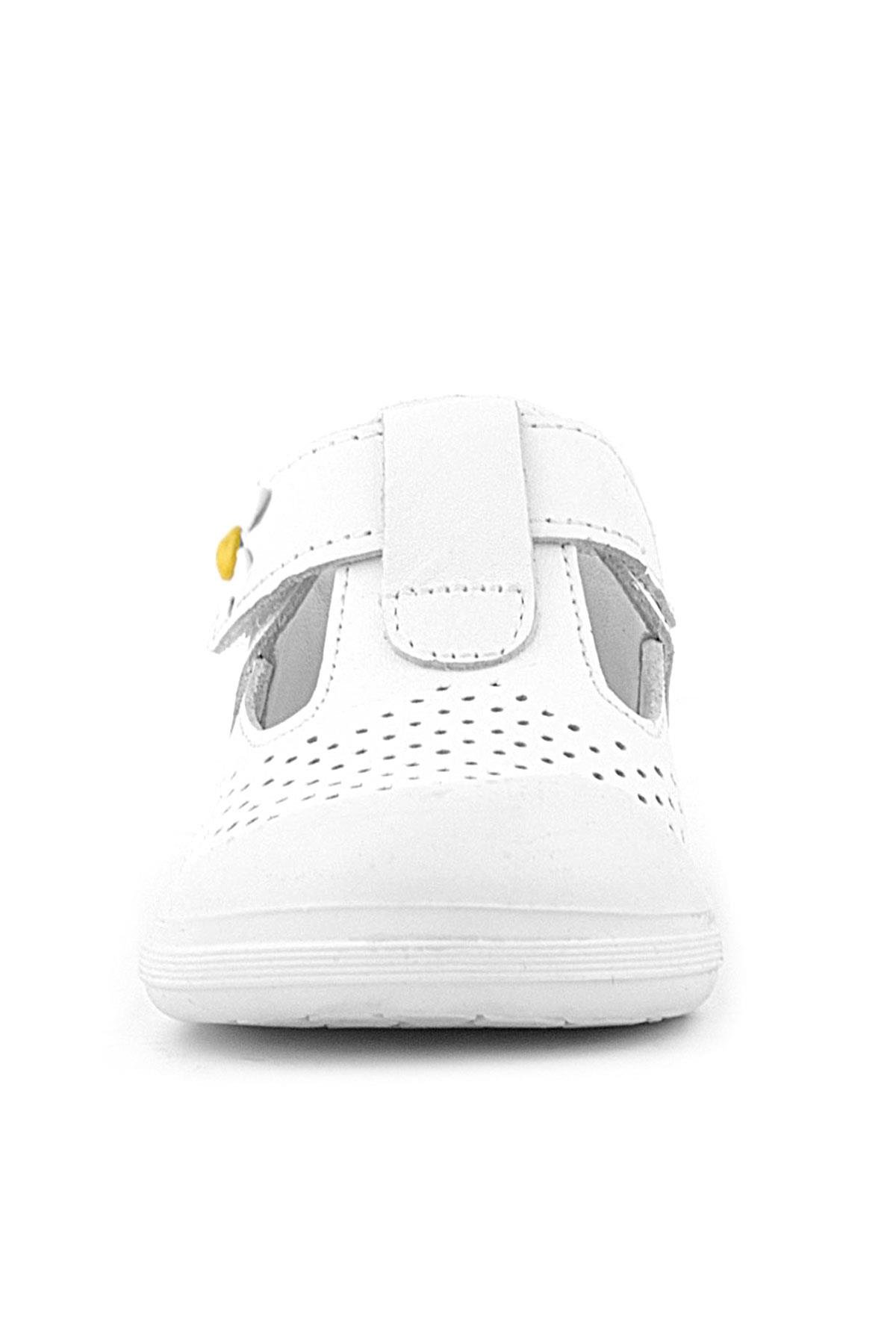 Rakerplus Shaun Hakiki Deri Beyaz Papatya Detaylı Cırtlı Anatomik Bebek Sandalet