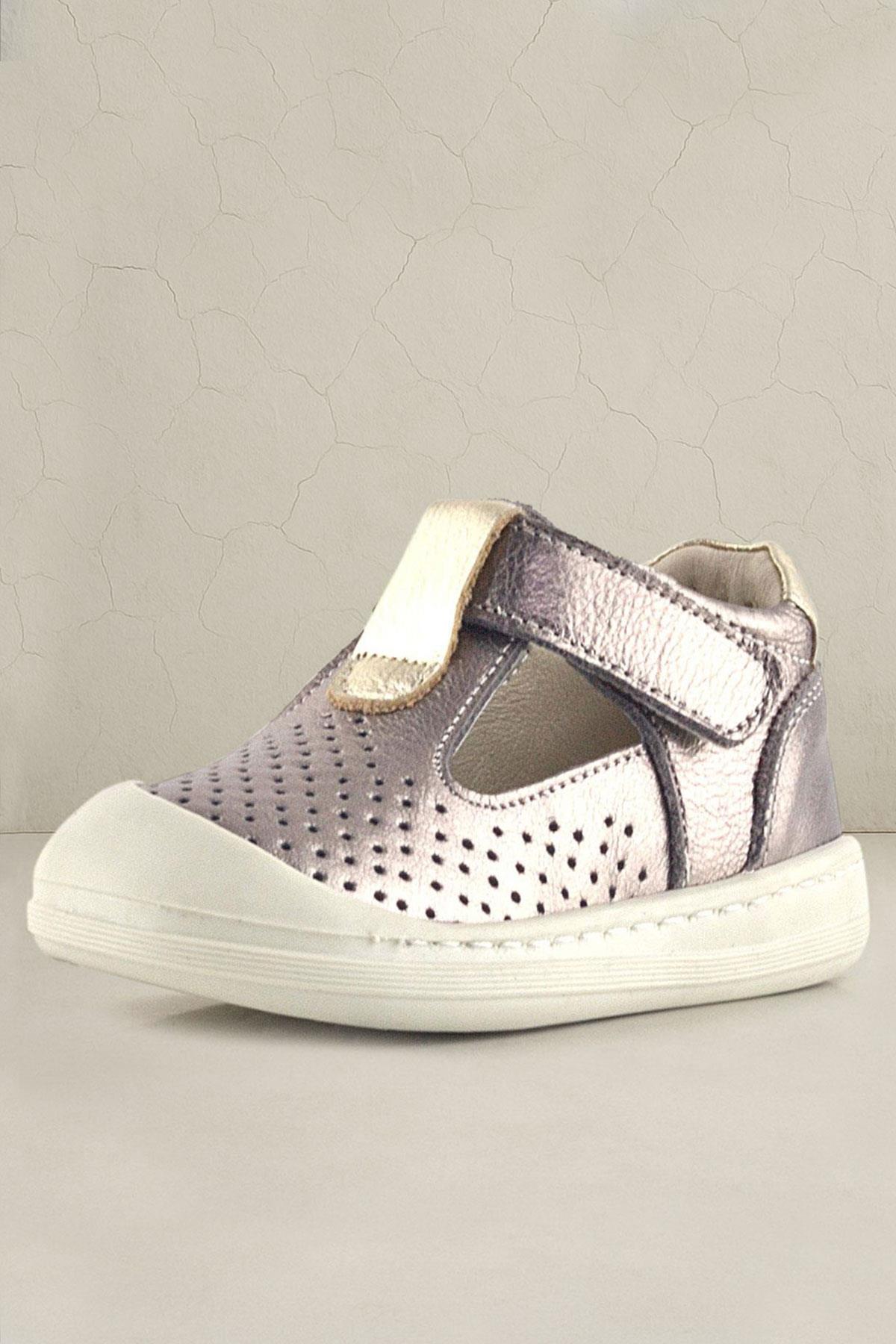 Rakerplus Shaun Genuine Leather Gold Velcro Anatomical Baby Girl Sandals