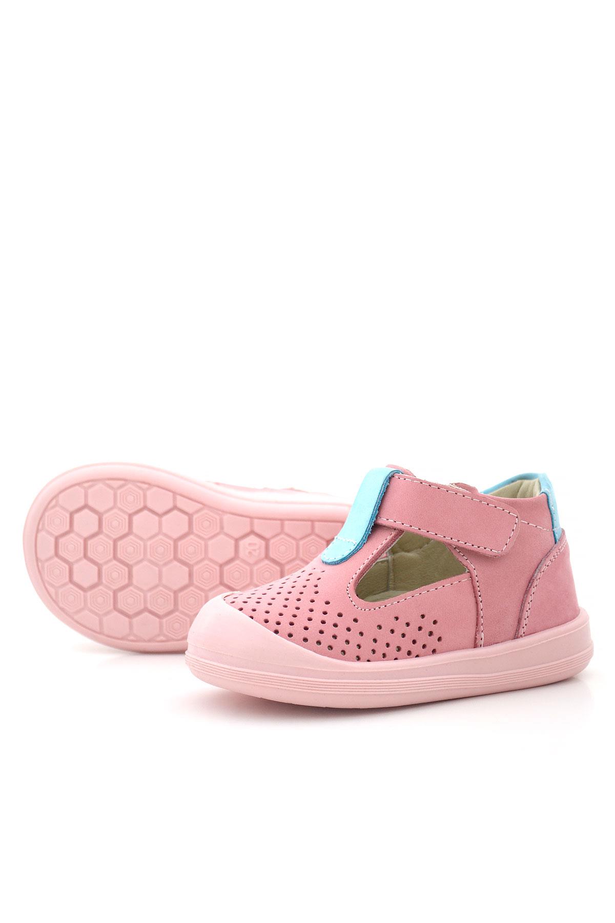 Rakerplus Shaun Hakiki Deri Pembe Mavi Cırtlı Anatomik Bebek Sandalet