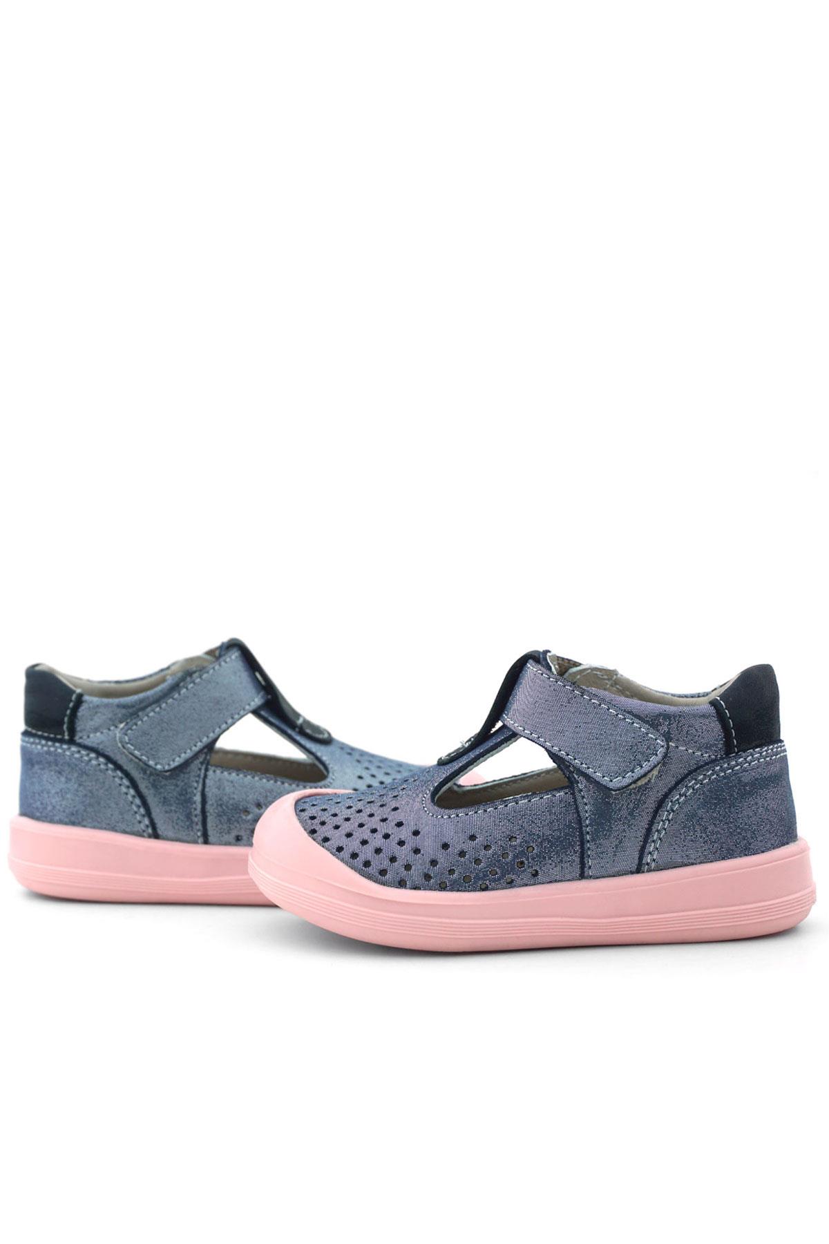 Rakerplus Shaun Hakiki Deri Lacivert Simli Cırtlı Anatomik Bebek Sandalet