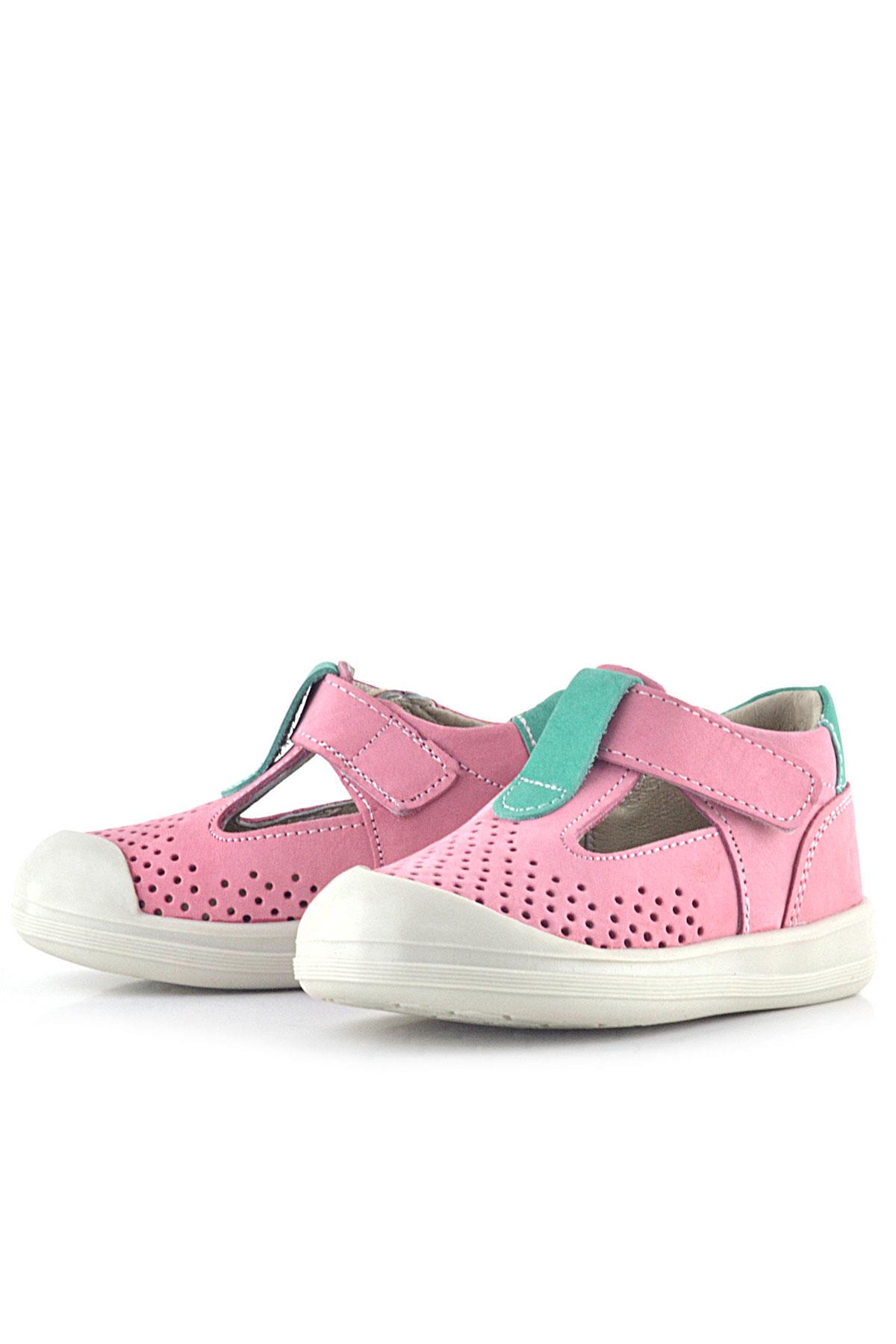 Rakerplus Shaun Hakiki Deri Pembe Yeşil Cırtlı Anatomik Bebek Sandalet