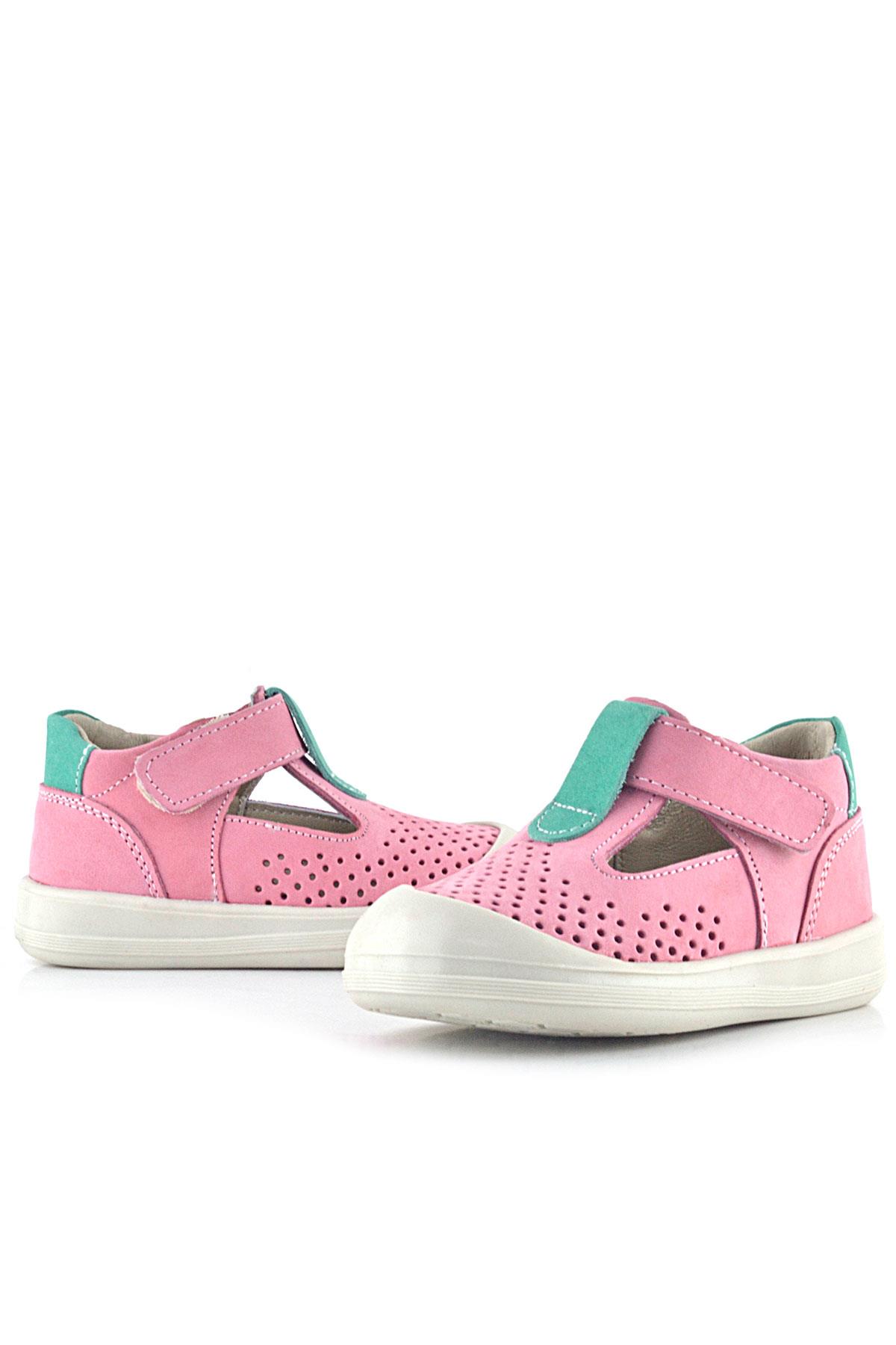 Rakerplus Shaun Hakiki Deri Pembe Yeşil Cırtlı Anatomik Bebek Sandalet