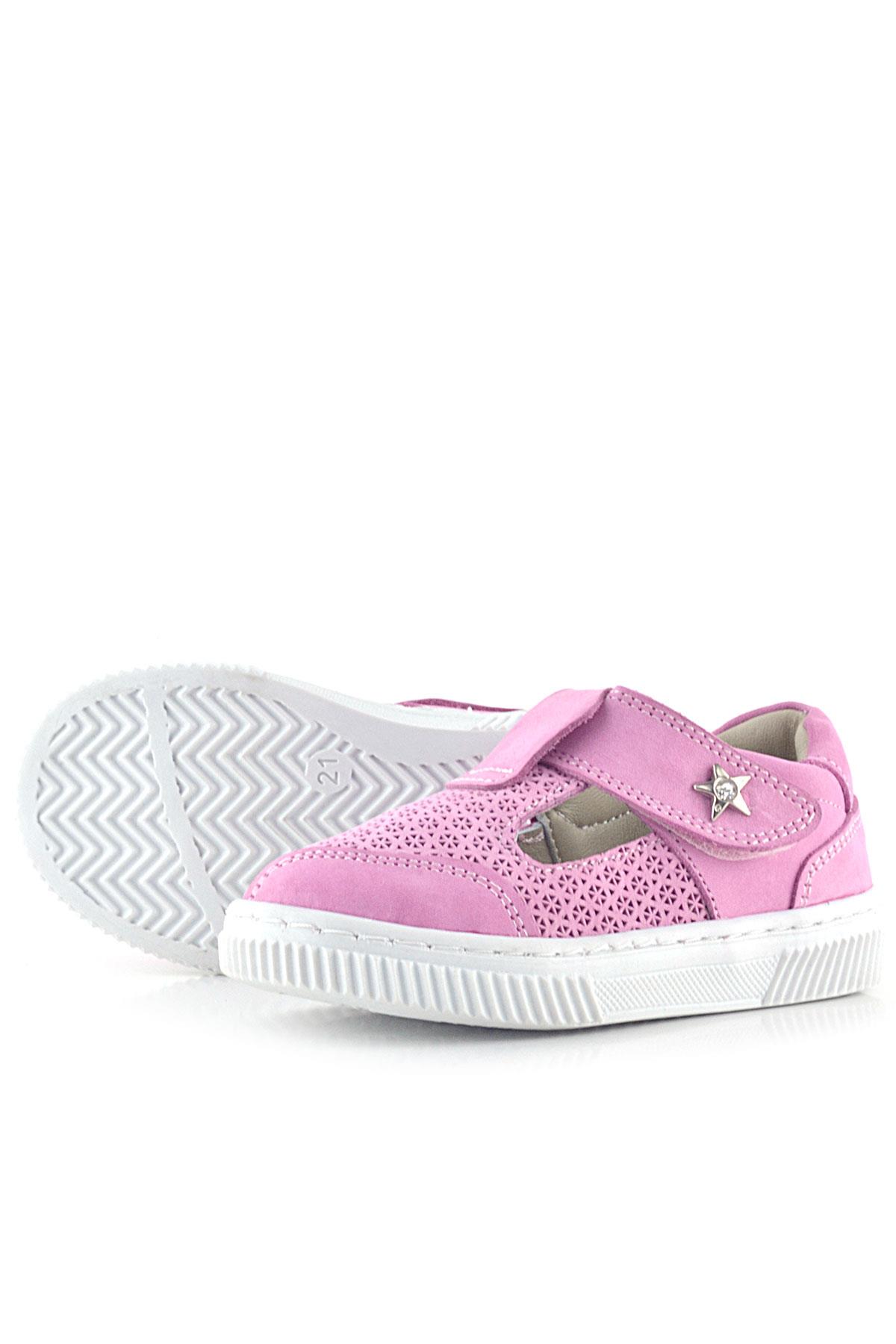 Rakerplus Bheem Hakiki Deri Pembe Cırtlı Yıldız Detaylı Bebek Sandalet