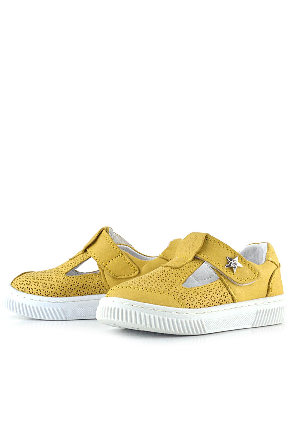 Rakerplus Bheem Hakiki Deri Sarı Cırtlı Yıldız Detaylı Bebek Sandalet