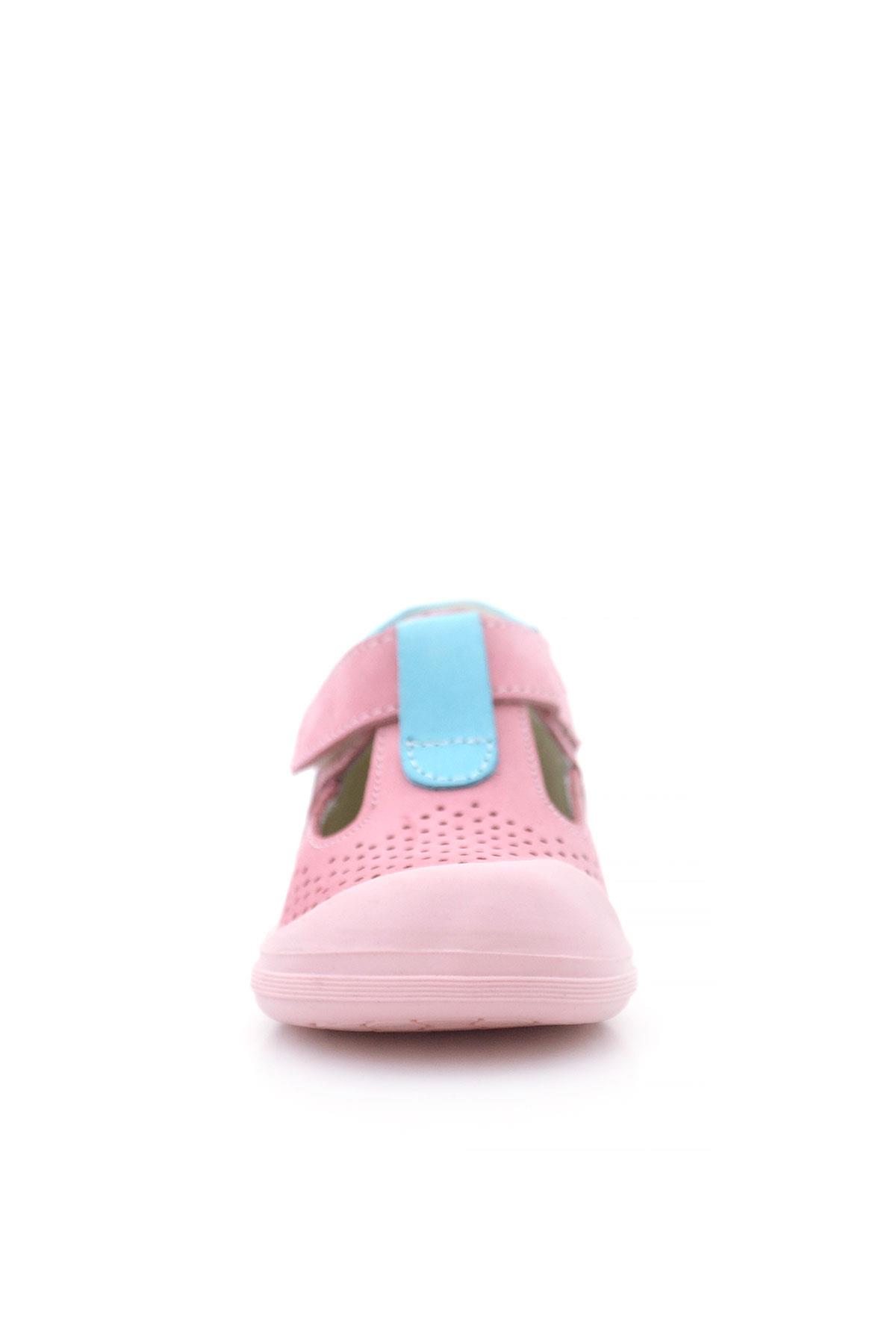 Rakerplus Shaun Hakiki Deri Pembe Mavi Cırtlı Anatomik Bebek Sandalet