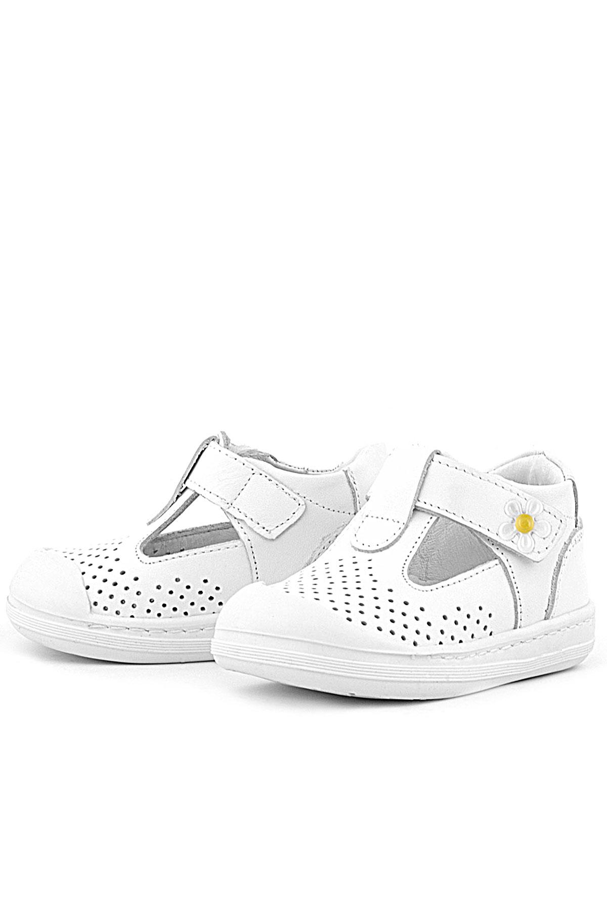 Rakerplus Shaun Hakiki Deri Beyaz Papatya Detaylı Cırtlı Anatomik Bebek Sandalet