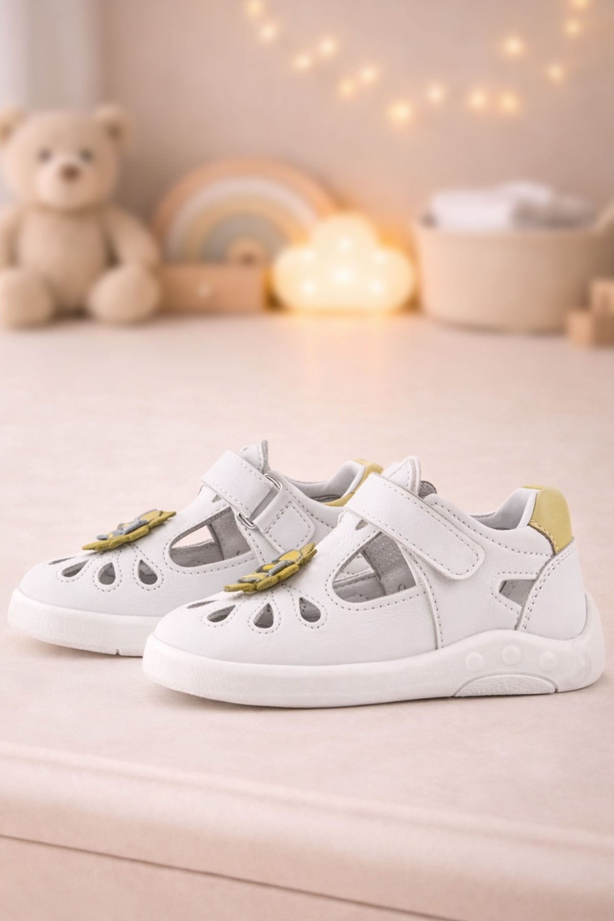 Rakerplus Genuine Leather Anatomical White Velcro Baby Girl Sandals