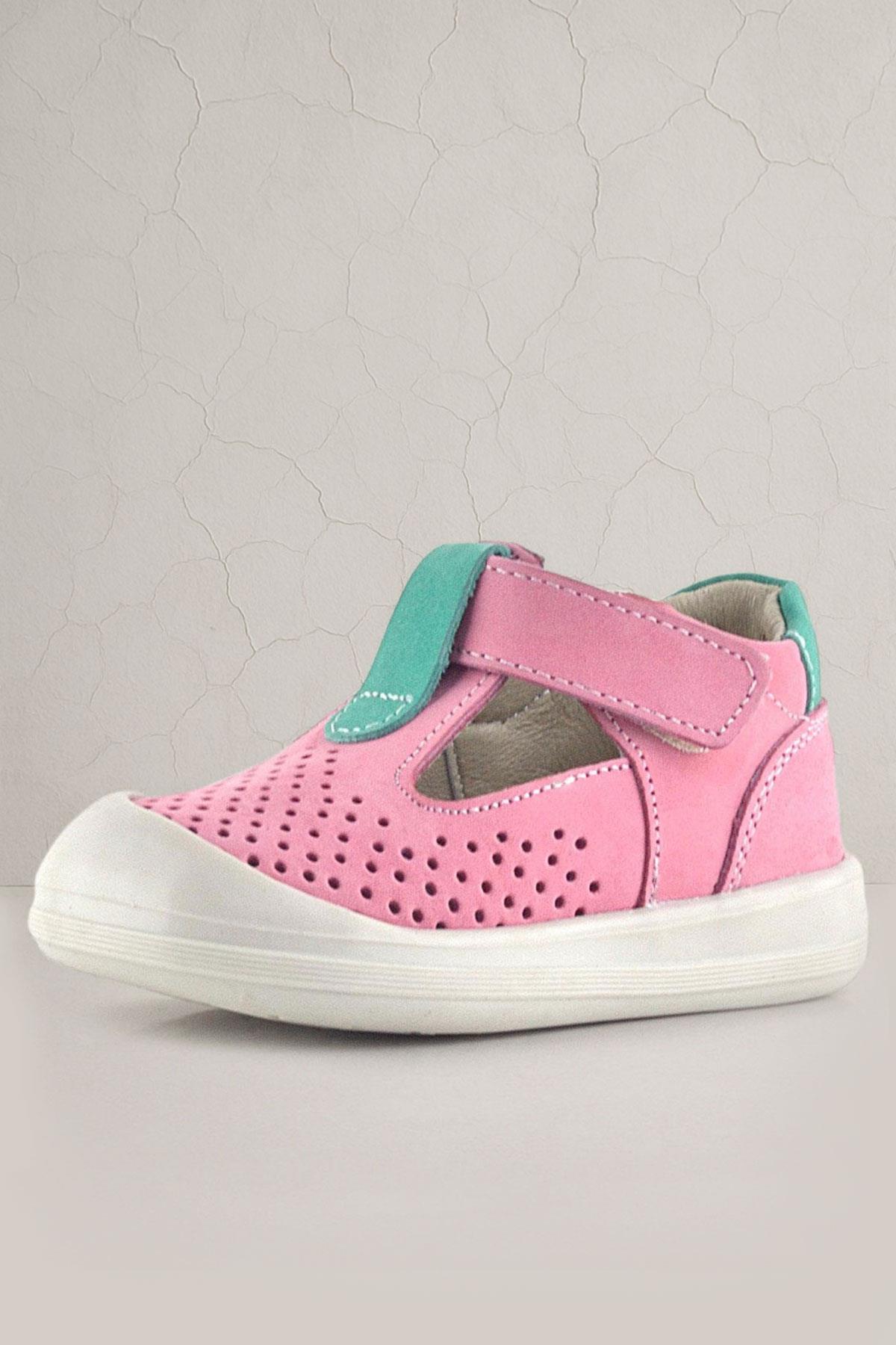 Rakerplus Shaun Genuine Leather Pink Green Velcro Anatomical Baby Sandals