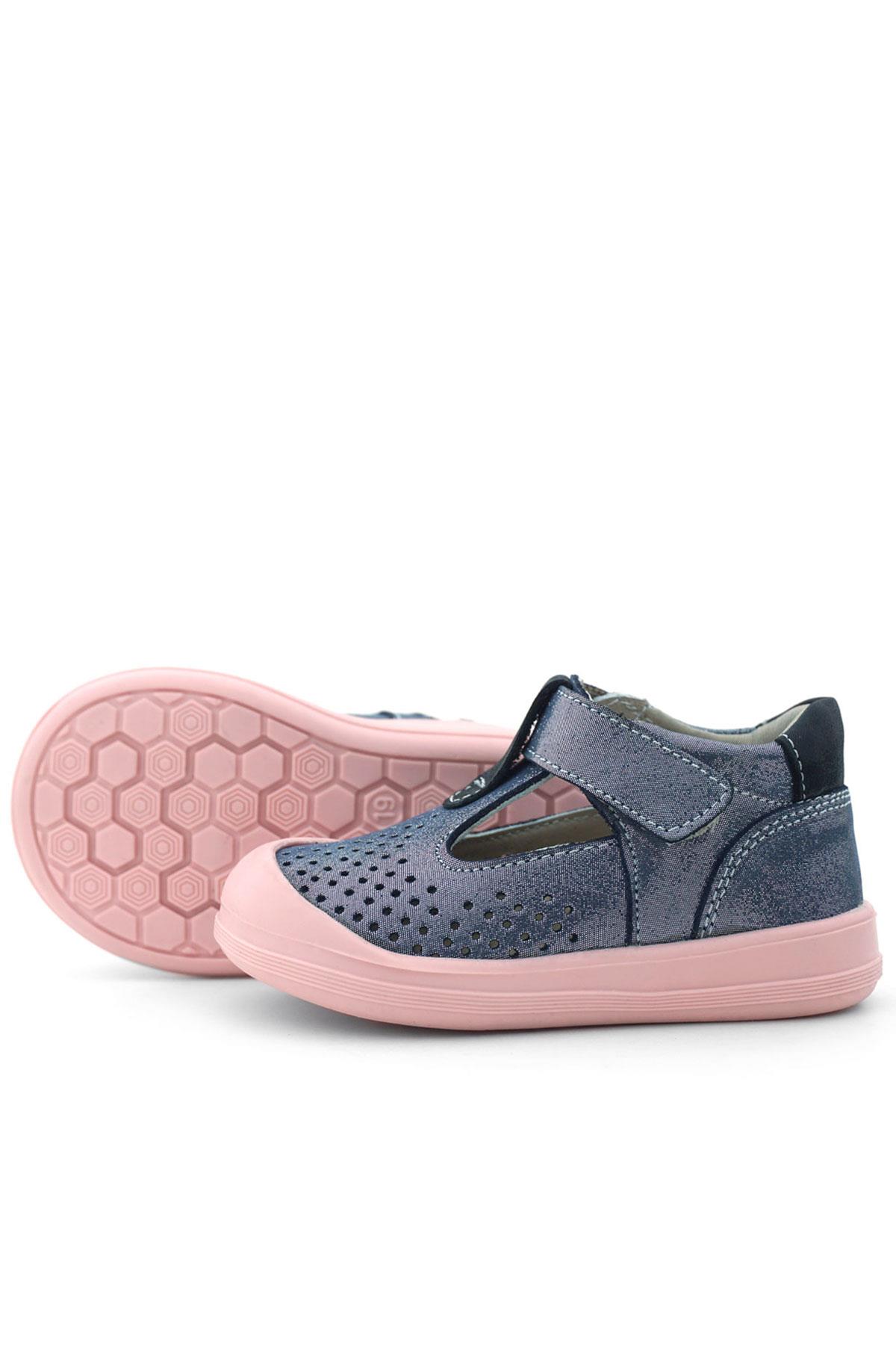 Rakerplus Shaun Hakiki Deri Lacivert Simli Cırtlı Anatomik Bebek Sandalet