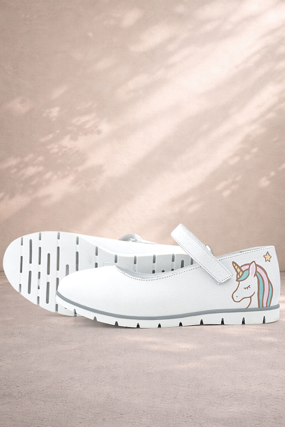 Rakerplus Tbons Special Design Genuine Leather White Girls Ballerina Shoes