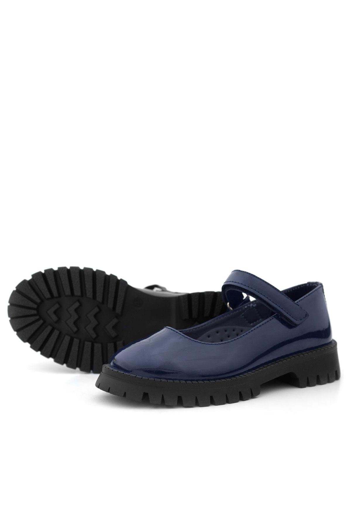 Rakerplus Lacivert Rugan Cırtlı Kalın Tabanlı Kız Çocuk Okul Ayakkabısı