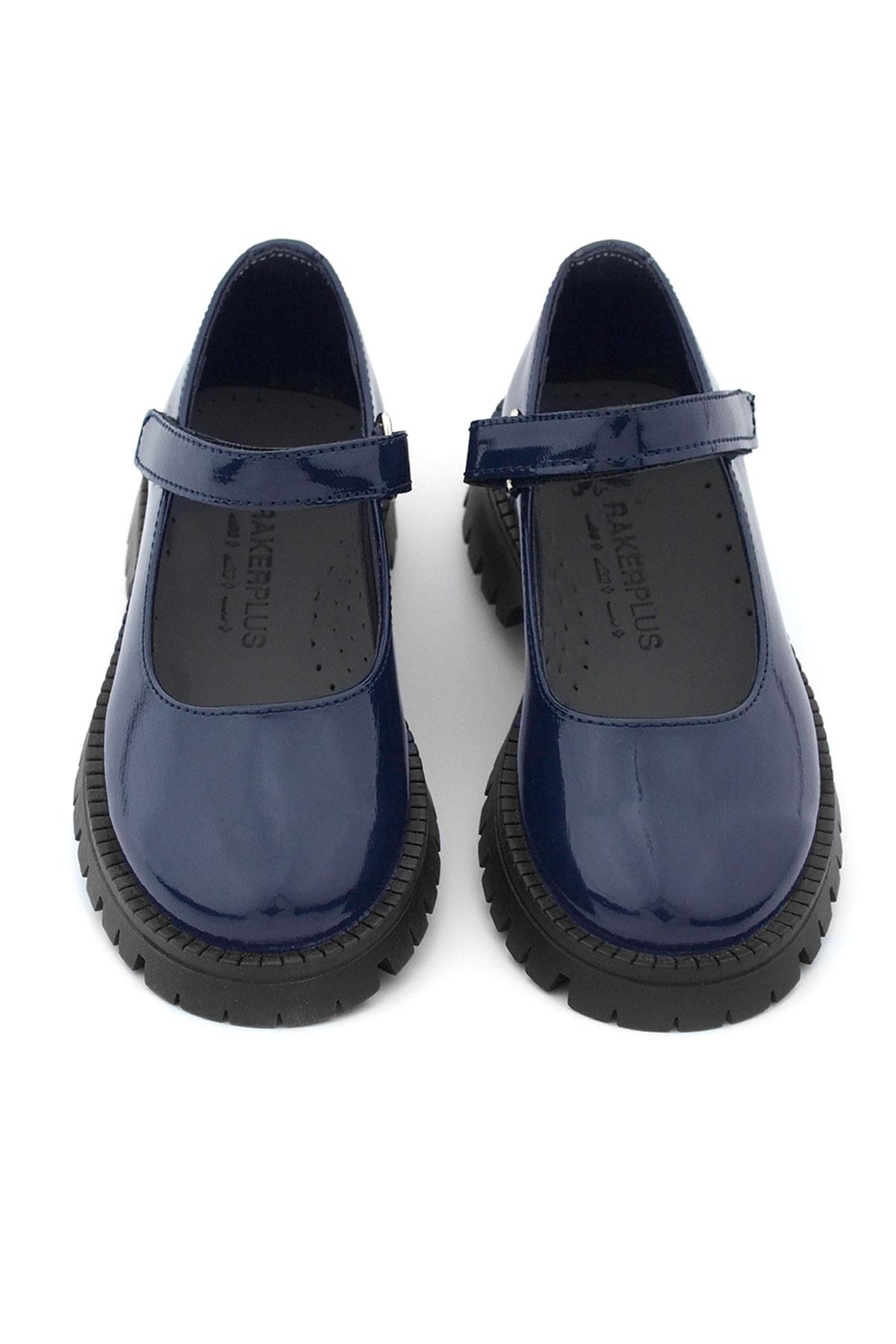Rakerplus Lacivert Rugan Cırtlı Kalın Tabanlı Kız Çocuk Okul Ayakkabısı