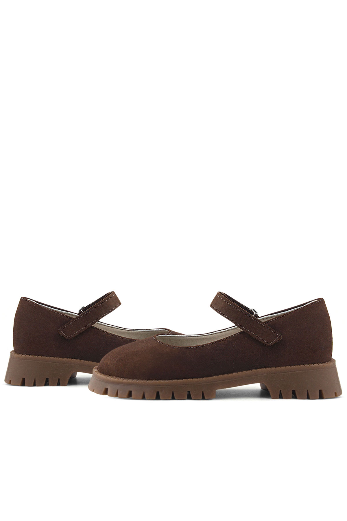 Doğal Gerçek Deri Kahverengi Kız Çocuk Babet Ayakkabı